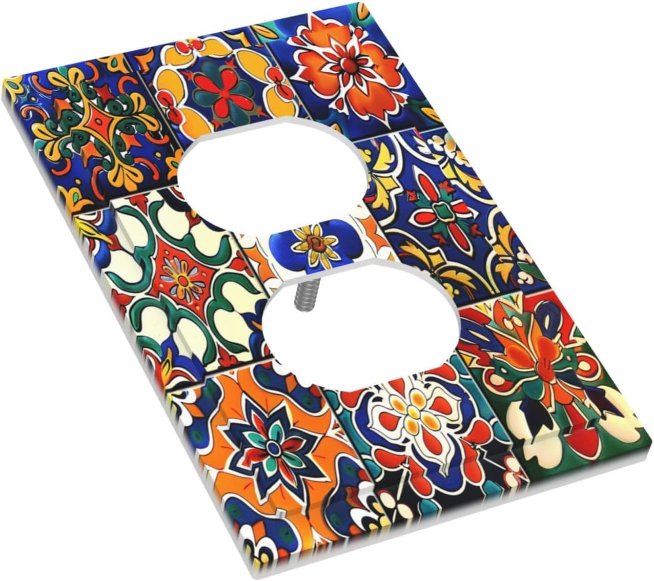Outlet Covers Colorful Mexican Talavera Vintage Boho Floral 1 Gang Duplex Light Switch Cover Decorative Switch Plates Electrical Receptacle Faceplate Wall Plate for Kitchen Bathroom