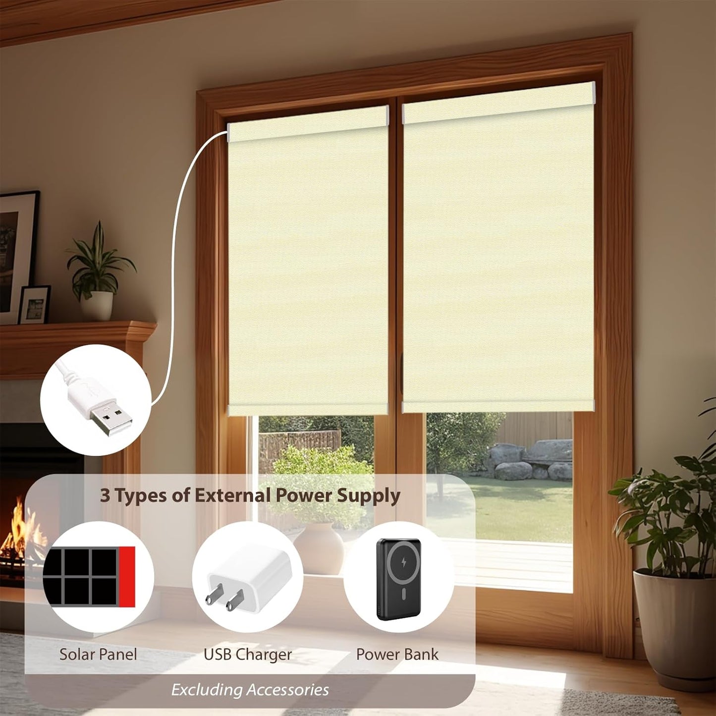 Motorized Roller Blinds with Remote, 100% Blackout Automatic Roller Shades for Bedroom, Bathroom, and Living Room, Customized Size, Creamy White