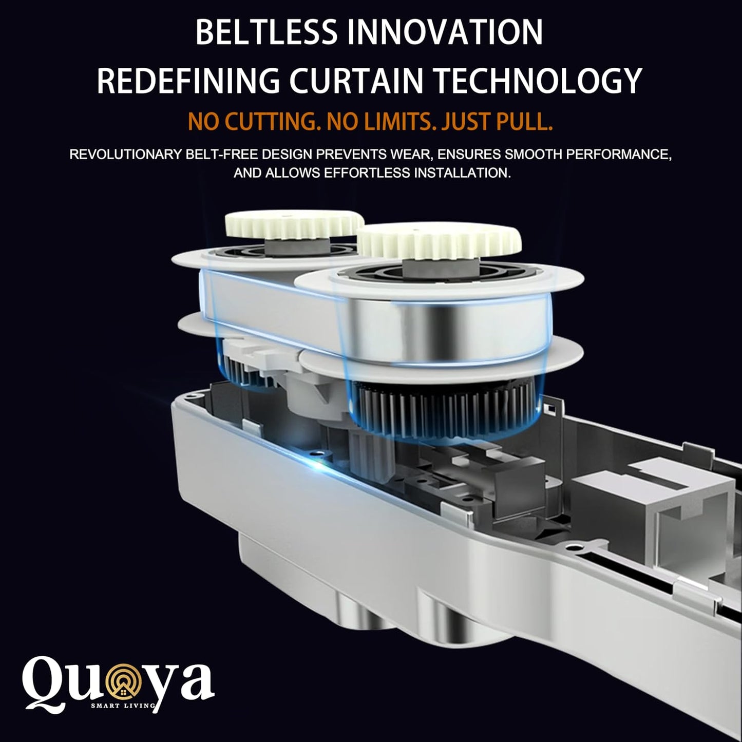 QUOYA BL01 Smart Electric Curtain Track 【Beltless, Adjustable Up to 7m, No Cutting, Adjustable Speed, Quiet, Works with Alexa, Google, Siri, Apple Watch, Remote Included】 (Two Way Cental Opening ONLY)