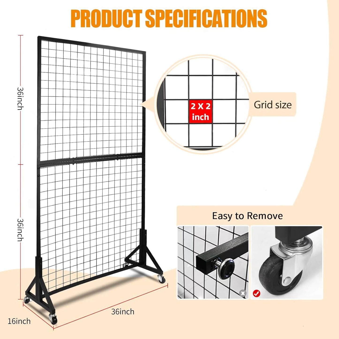Eastern Tree 2 Packs 3'X 6' Two Gridwall Panels Display Stand with Sturdy T-Base, Black Wire Grid Wall Panels for Craft Show Display Rack, Art Display Stand, Extra More 20 Hooks