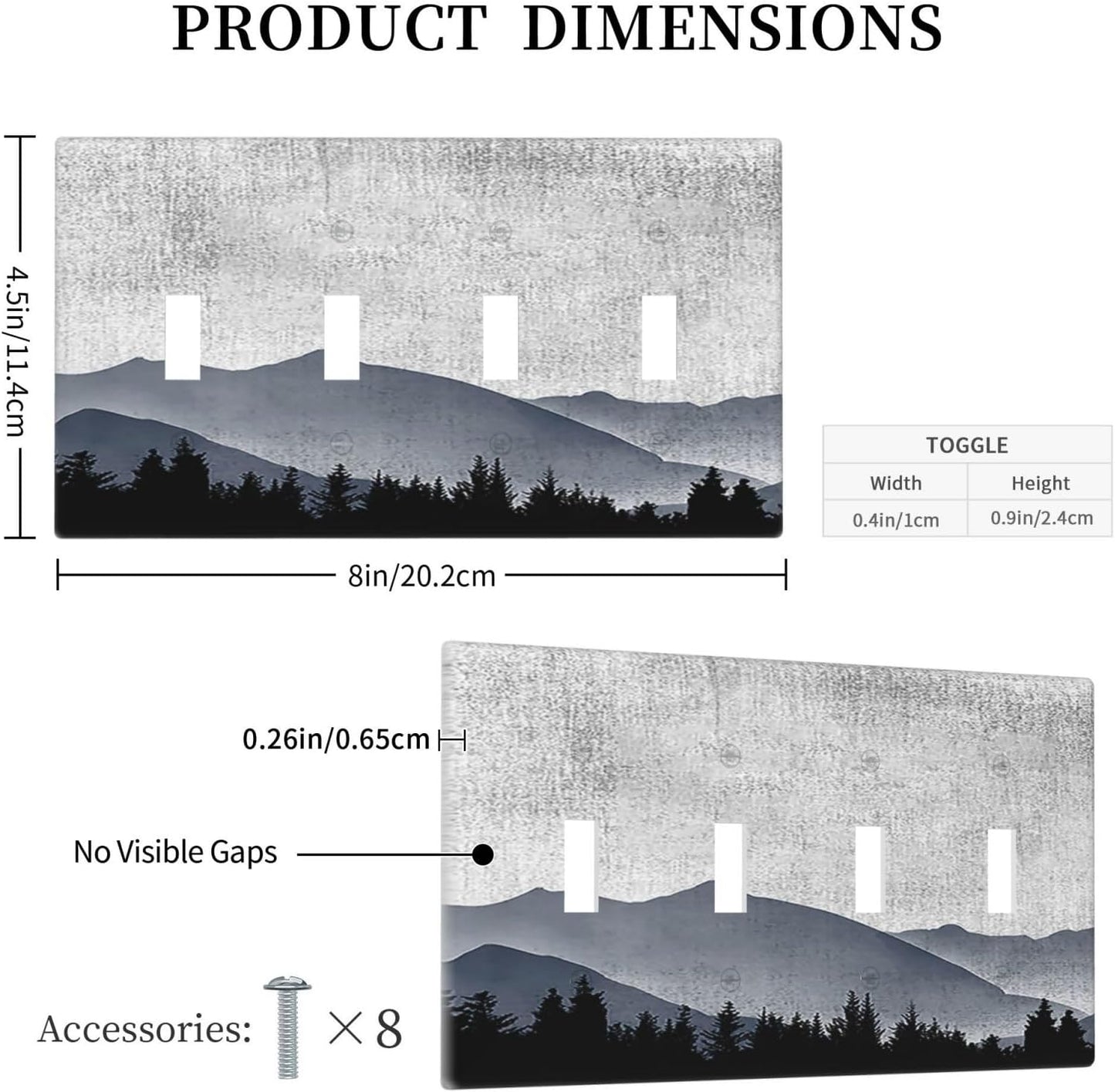 Light Switch Covers Natural Landscape Mountains Pine Trees Quad Toggle Electrical Faceplate 4 Gang Wall Plate Decorative Switch Plates for Bedroom living Room Decor