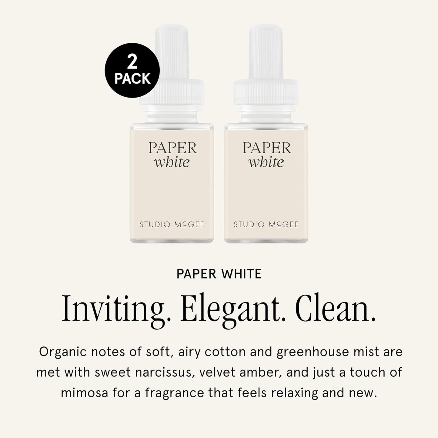 Pura x Studio McGee Home Scent Refill - Smart Air Diffuser - Up to 120-Hours of Luxury Fragrance per Refill - Home Essential - Clean & Safe Diffuser Fragrance - 2 Pack, Paper White