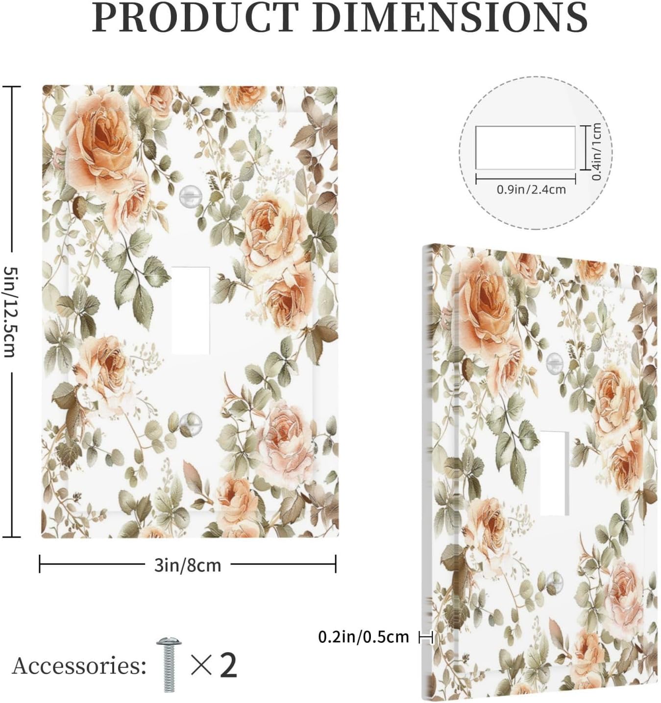Decorative Light Switch Cover Vintage Warm Color Orange Flowers And Leaves 1 Gang Single Toggle Device Electrical Faceplate Switchplates Decorator Outlet Wall Plate for Bedroom living Room