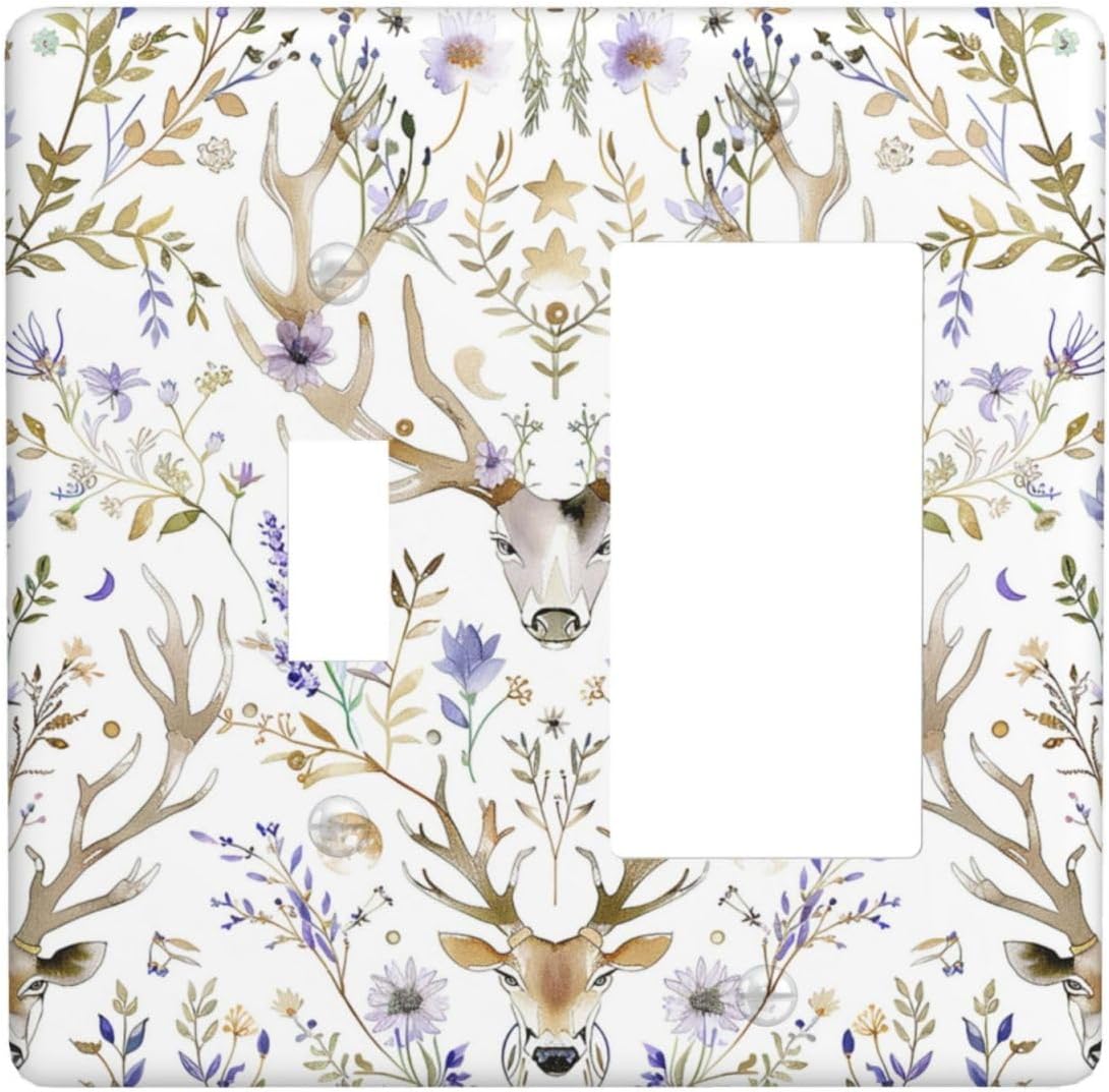 Outlet Covers Gothic Retro Floral Damask Elk Wild Flower 1 Toggle 1 Rocker Combination Decorative Wall Plate Electrical Switch Plates Light Switch Cover Plate For Bed Room Living Room