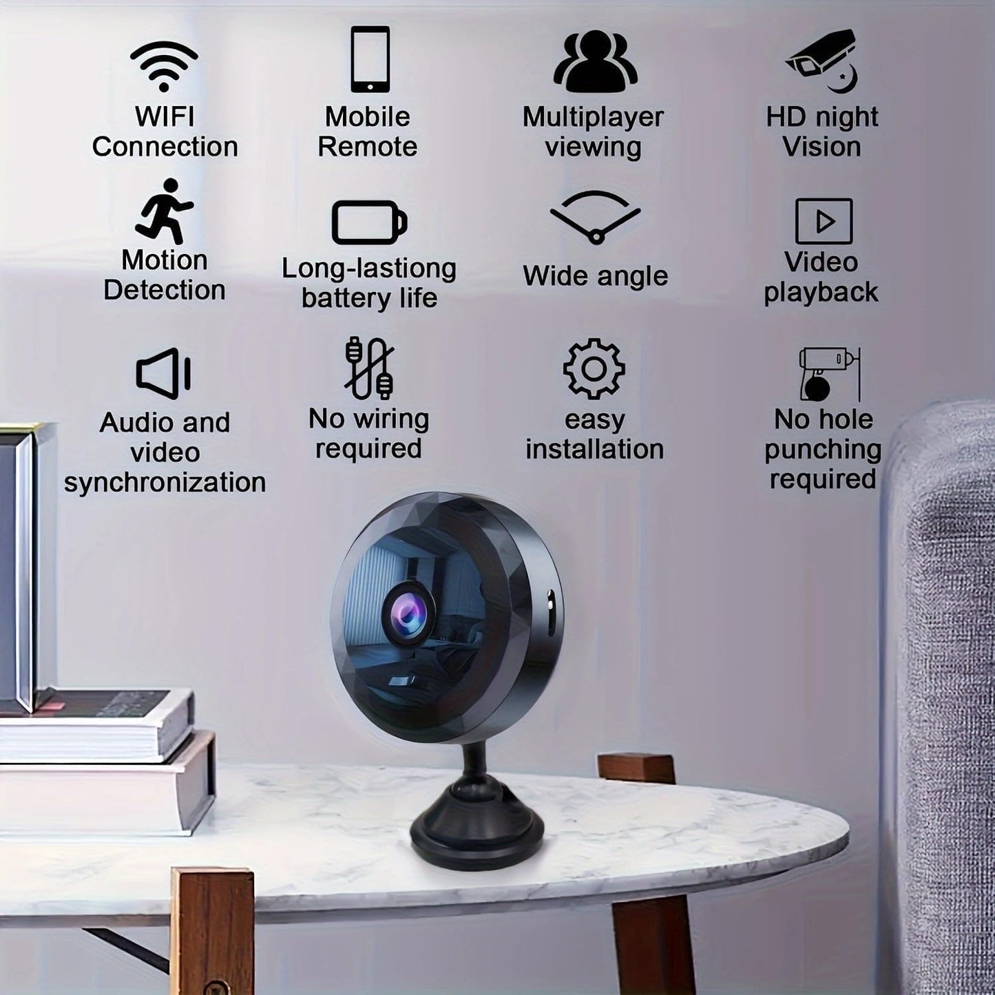Mini WiFi Security Camera, 1080P HD, Motion Detection, Night Vision, Magnetic Mount, Battery/USB Powered, Perfect for Indoor and Outdoor Security and Pet/Baby Monitoring