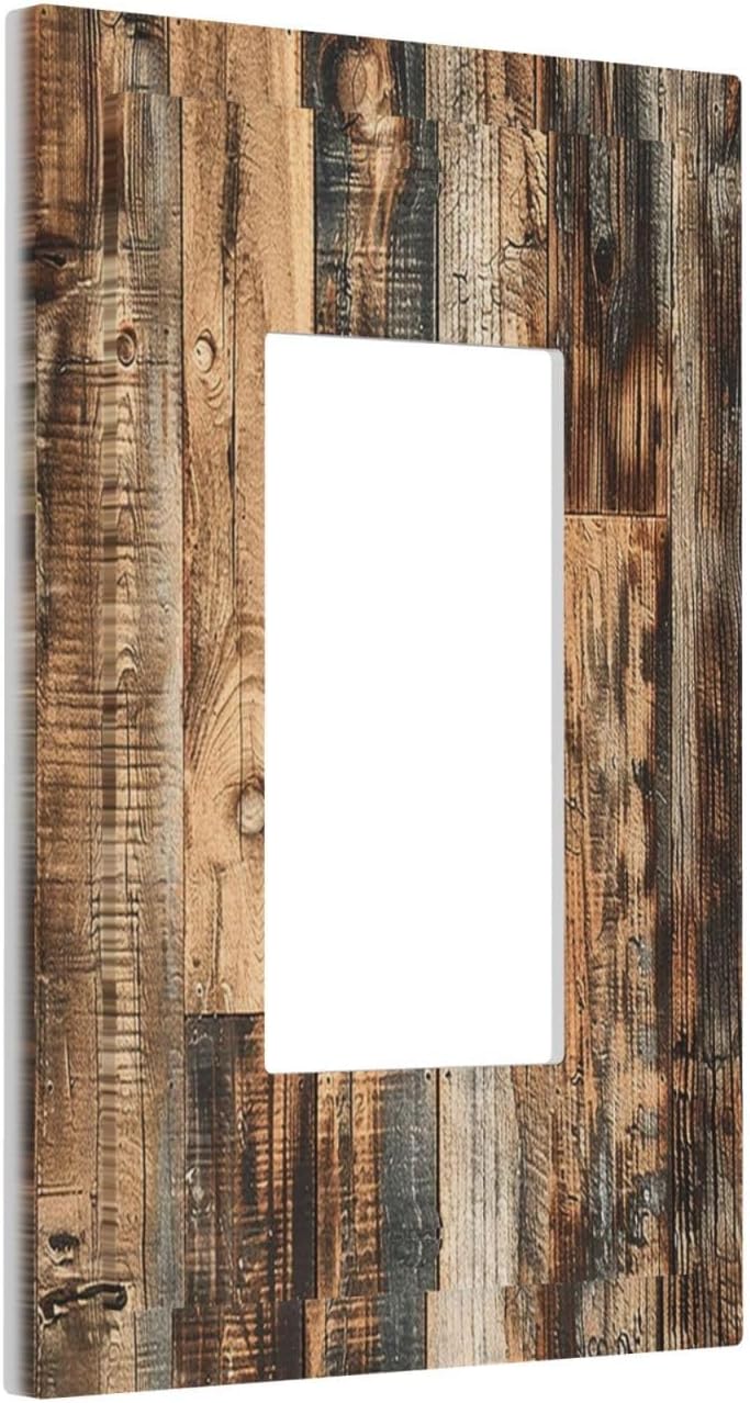 Decorative Outlet Covers Rustic Brown Wood Pattern Splice Plank 1 Gang Single Rocker Light Switch Cover Plate Wall Plates Gfci Faceplate For Farmhouse Cabin Decor