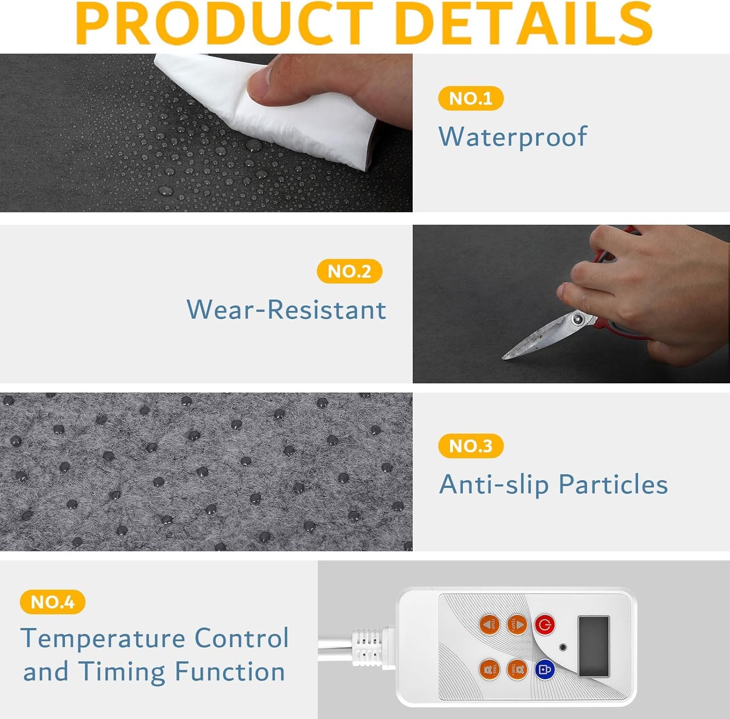 PVC 110V Heated Floor Mat Heater for Foot Warmer Under Desk 48 x 20 Inch Carbon Crystal Wood Stripe Electric Heating Carpet Pad Energy Saving Indoor Heated Rug for Home Office House Black
