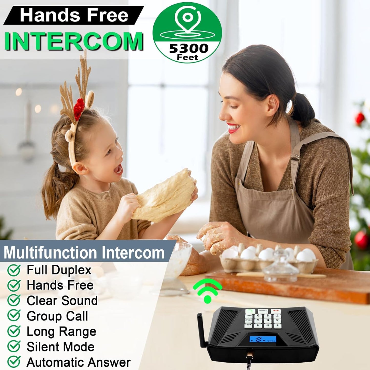Intercoms Wireless for Home, Upgraded 5300ft Intercom 9 Channel 2 Code, Full Duplex Hands Free Talk Wireless Intercom System for Home Elderly Office with Auto Answer(6Packs, Black)