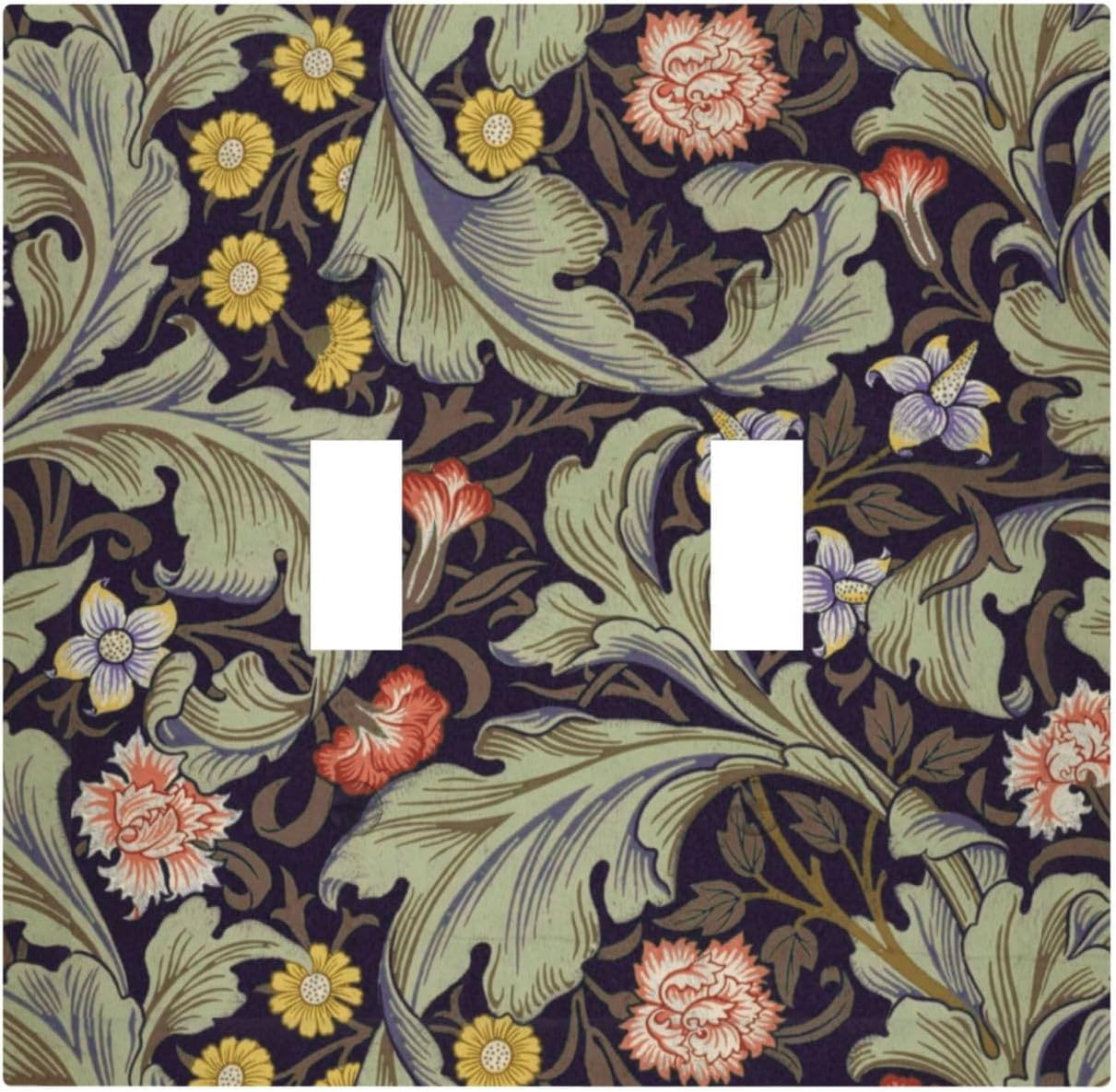 Boho William Morris Floral Green Leaves Flower Decorative Switch Plates 2 Gang Double Toggle Outlet Light Switch Cover Wall Plate Electrical Faceplate for Farmhouse Home Decor