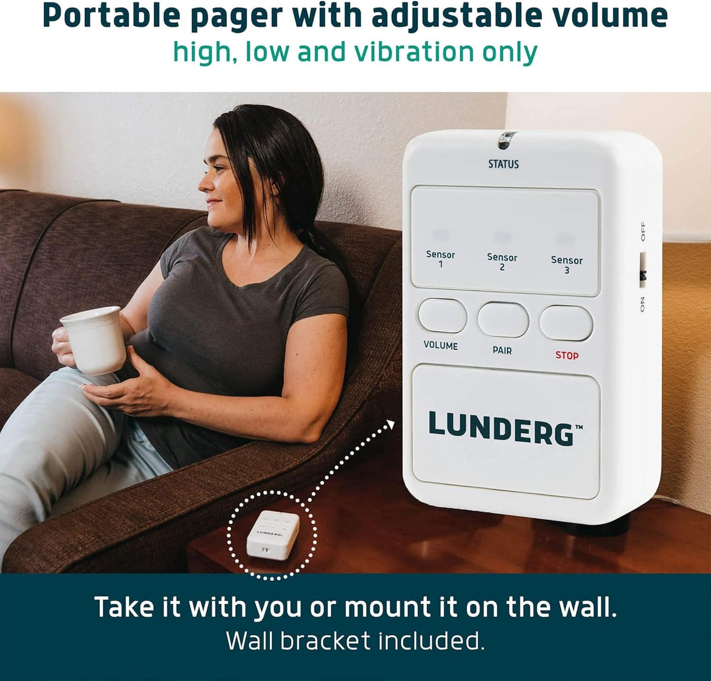 Lunderg Bed Alarm for Elderly Adults & Chair Alarm Set - Wireless Early-Alert Sensor Pad, Chair Pad & Pager - Bed Alarms and Fall Prevention for Elderly and Dementia Patients - Full Caregiver Set