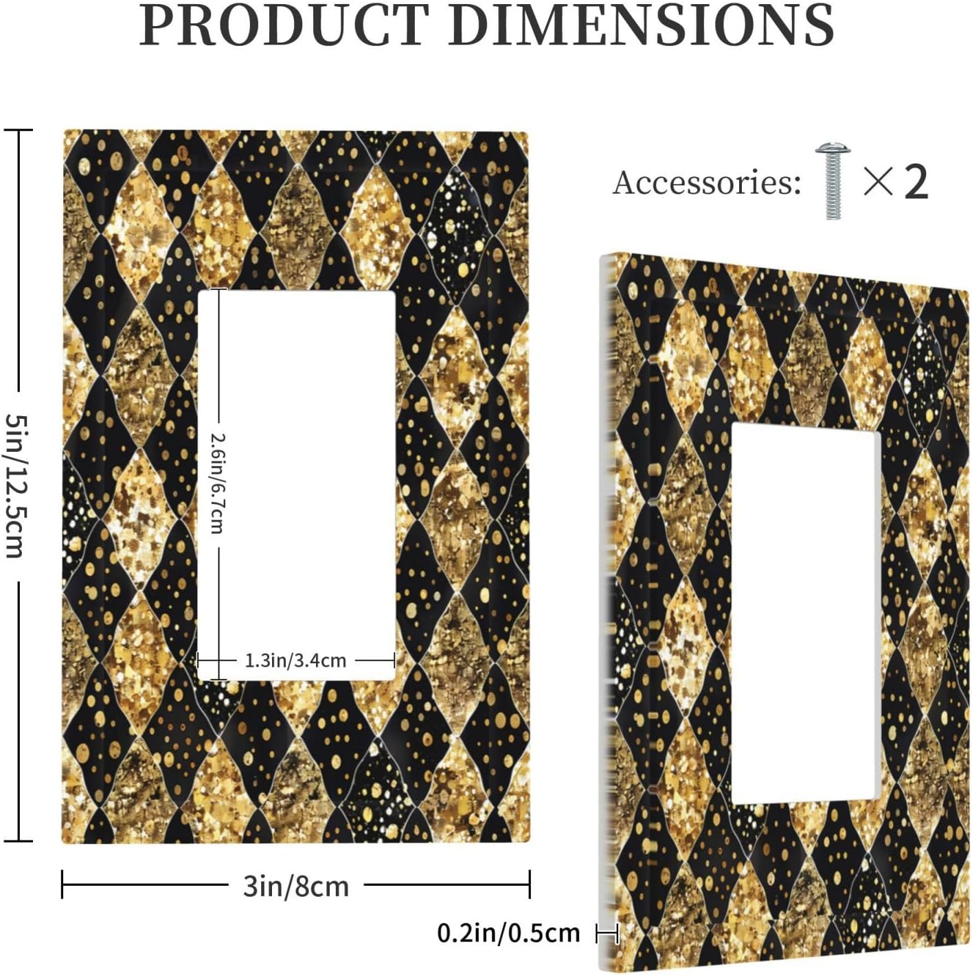 Gold Black Marble Geometric Plaid Glitter Decorative Outlet Covers 1 Gang Single Rocker Light Switch Cover Plate Wall Plates GFCI Faceplate for Bedroom Bathroom Decor