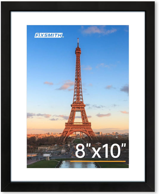 FIXSMITH 8x10 Picture Frame 1 Pack, Photo Frame with HD Plexiglass, Display Pictures 5x7 with Mat or 8x10 Without Mat, Picture Frames Collage for Tabletop or Wall Display, Black