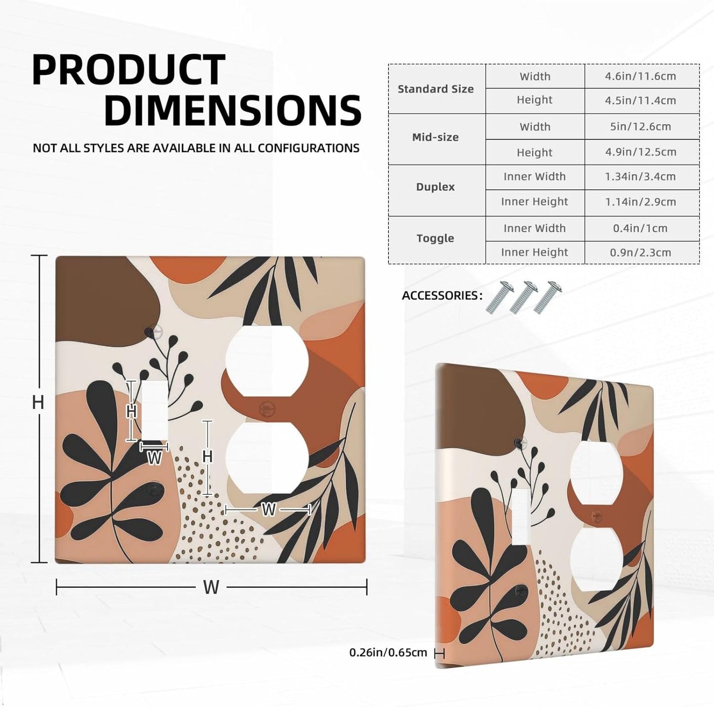 Wallplates Boho Botanical Orange Green Beige Minimalist 1 Toggle 1 Duplex Switch Plate Electrical GFCI Faceplate Decorative Light Switch Covers for Bedroom living Room Decor