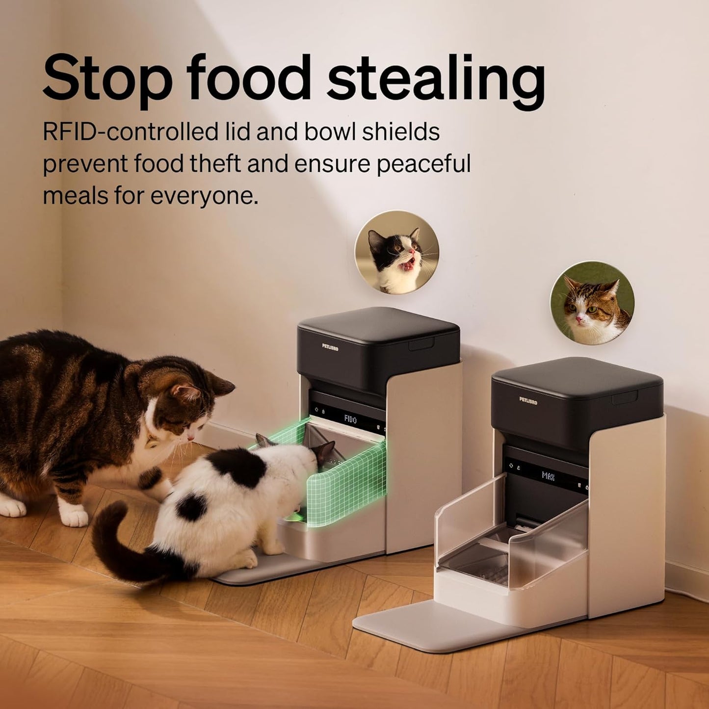 PETLIBRO Automatic Cat Feeders for 2 Cats, RFID Collar Tag for Exclusive Meals, Cats Recognition to Stop Food Stealing, Diet Tracking for Multi-Pet Homes and Different Diets, Pet Feeder Pack of 2