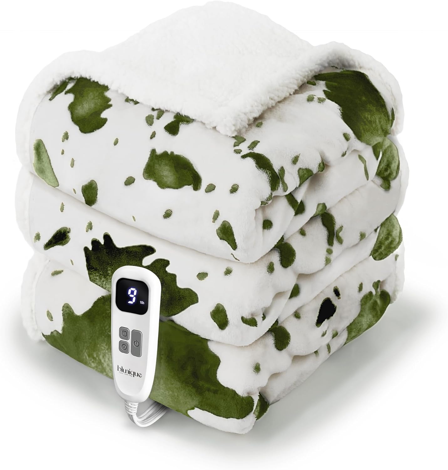 Cow Print Heated Blanket Twin-Heating Electric Blanket Twin with 10 Heat Levels & 10 Hours Auto-Off, Cozy Soft Fleece Sherpa, Washable, 62 x 84 Inche Cow Print Sage