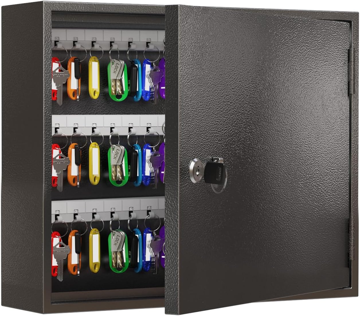 WeHere Key Lock Box for 90 Keys, Wall Mount Key Cabinet with Color Key Tags, Steel Key Storage Box with Lock, Key Holder Organizer for Home, Office, Apartment, Property Management