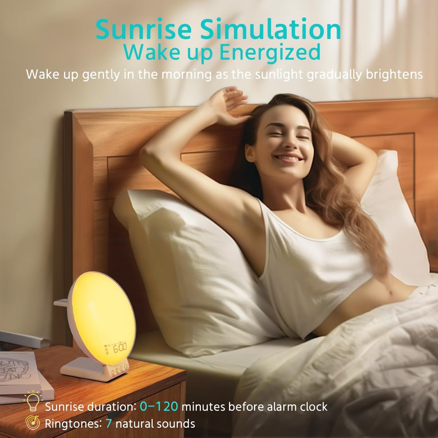 MOMILLA Sunrise Alarm Clock, 3 in 1 Wireless Charging Station, Smart App Control White Noise Sound Machine, Wake up Light, Sunset Night Light Alarm Clocks for Heavy Sleepers Kids