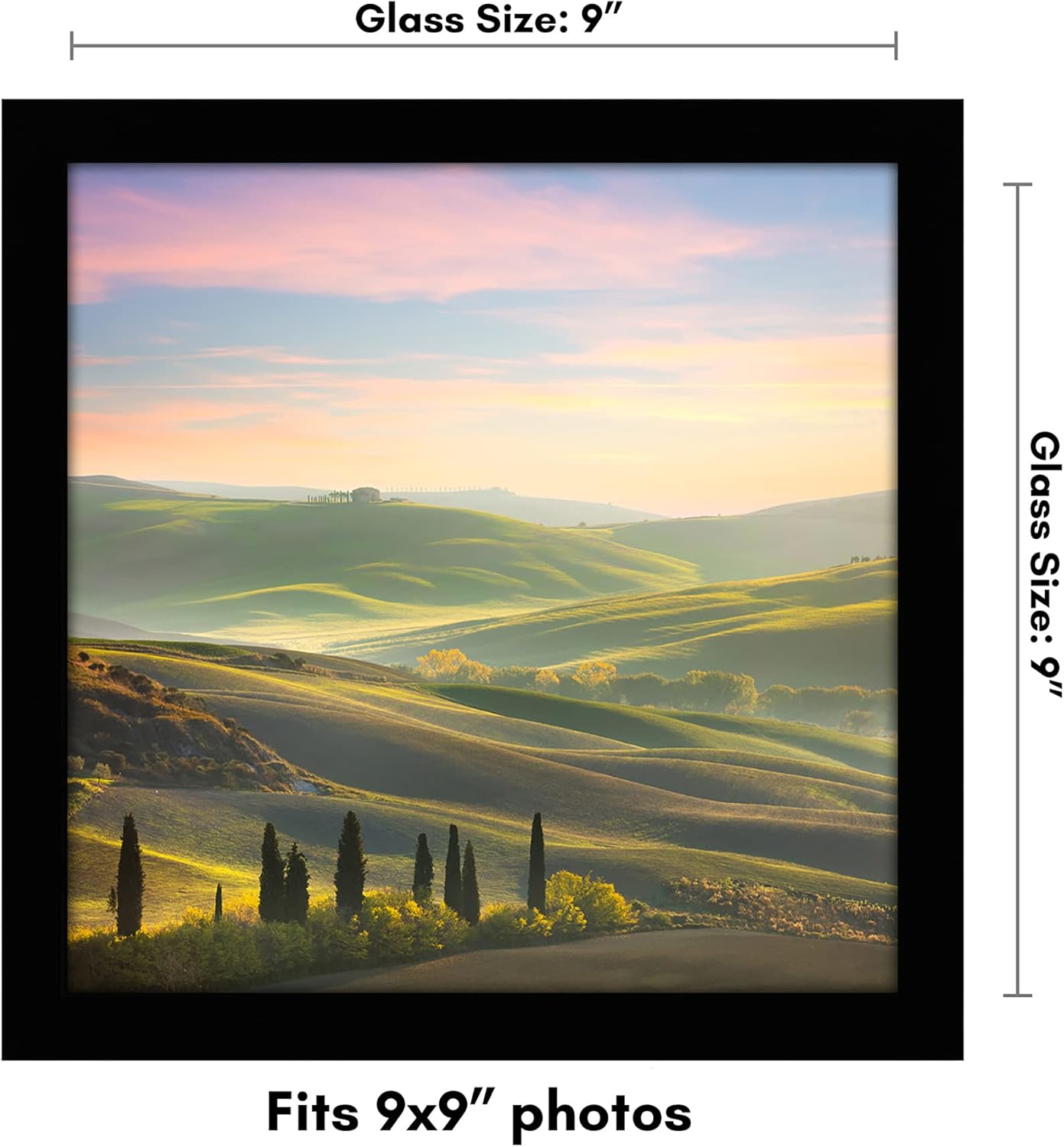Americanflat 9x9 Picture Frame with Shatter-Resistant Glass - Signature Collection - Gallery Style Frames Made of Engineered Wood - Square Frame for Tabletop and Wall Display - Black