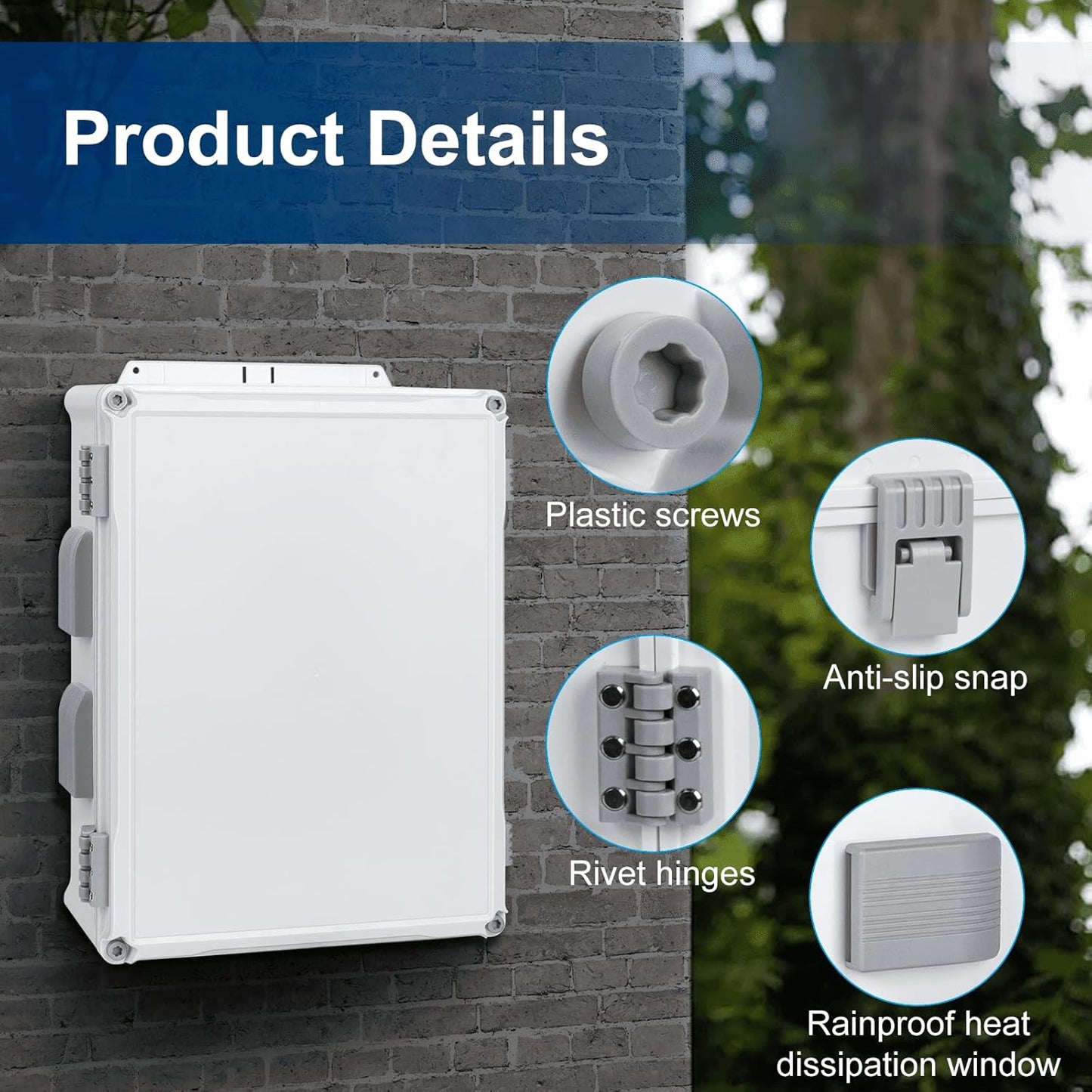 Outdoor Electrical Junction Box, ABS Water Resistant Enclosure with Internal Mounting Panel & Hinged Cover (16.5" H x 12.6" L x 6.1" W)