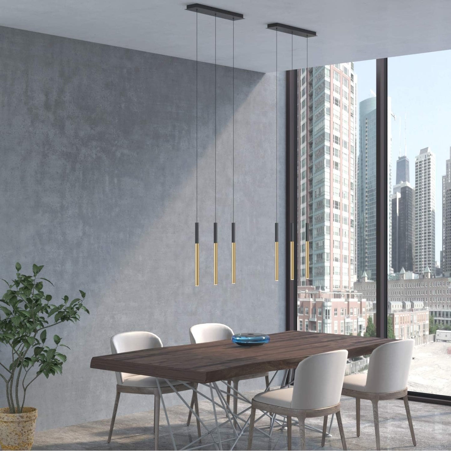 ALTAIR 3 Mini Pendant Lighting Black-Brass - LED Hanging Light Fixture for Kitchen Island, Bar, Foyer - Cluster Pendants - Dimmable, Adjustable Wire, Lamp Bulb Included