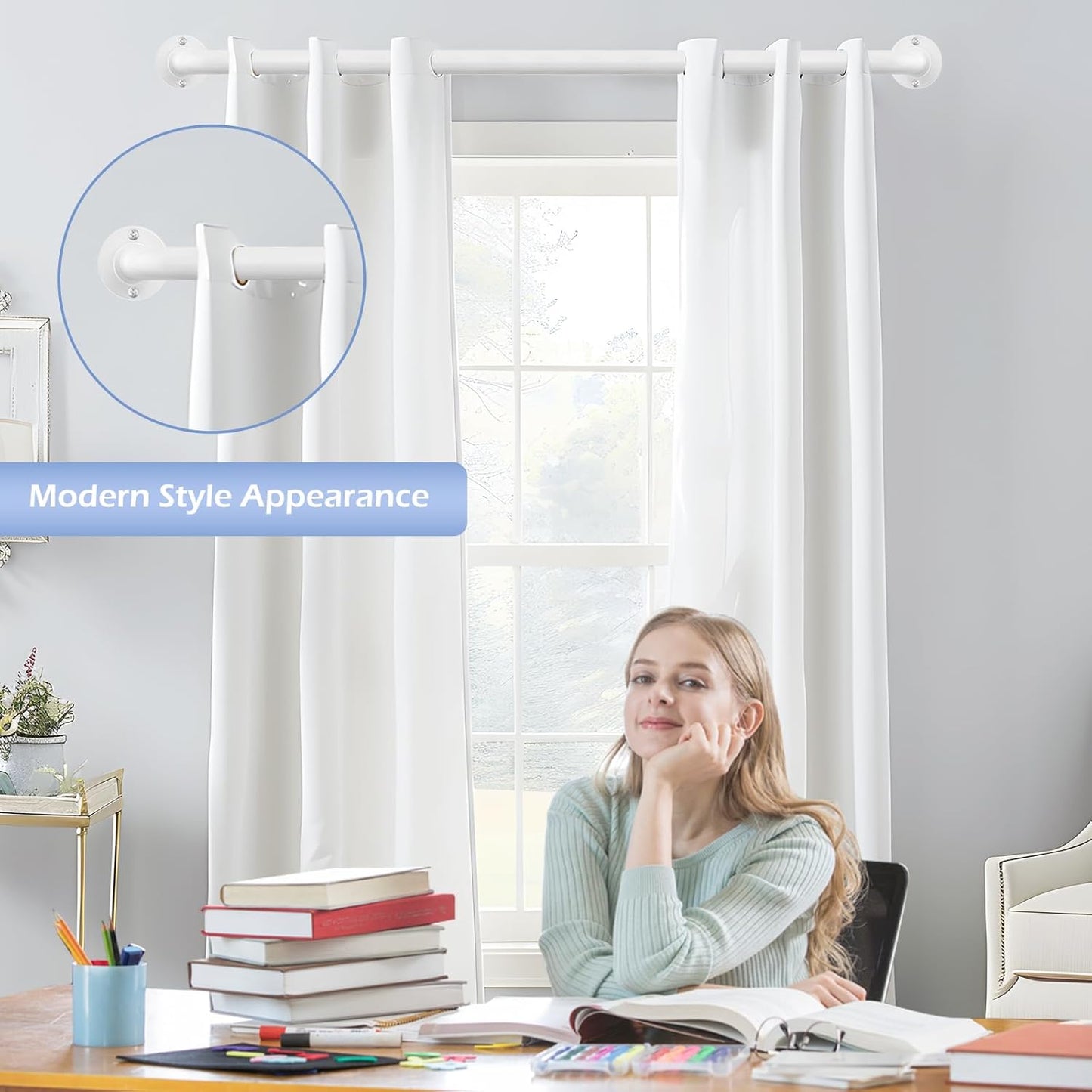 White Wrap Around Curtain Rods 28 to 48 Inch:Blackout Heavy duty Adjustable Window Curtain Rod for Bedroom,Industrial Darkening Curved French Metal Single Drapery Rods Easy Install,Pure White