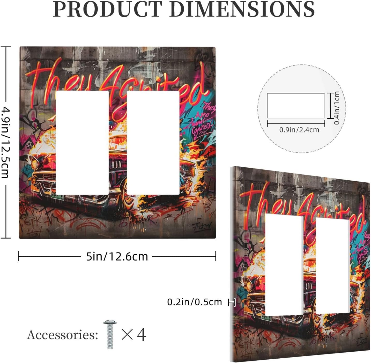 Decorative Outlet Covers Hip Hop Street Graffiti Flame Car 2 Gang Double GFCI Rocker Electrical Wall Panels Light Switch Cover Plate for Bedroom living Room Decor