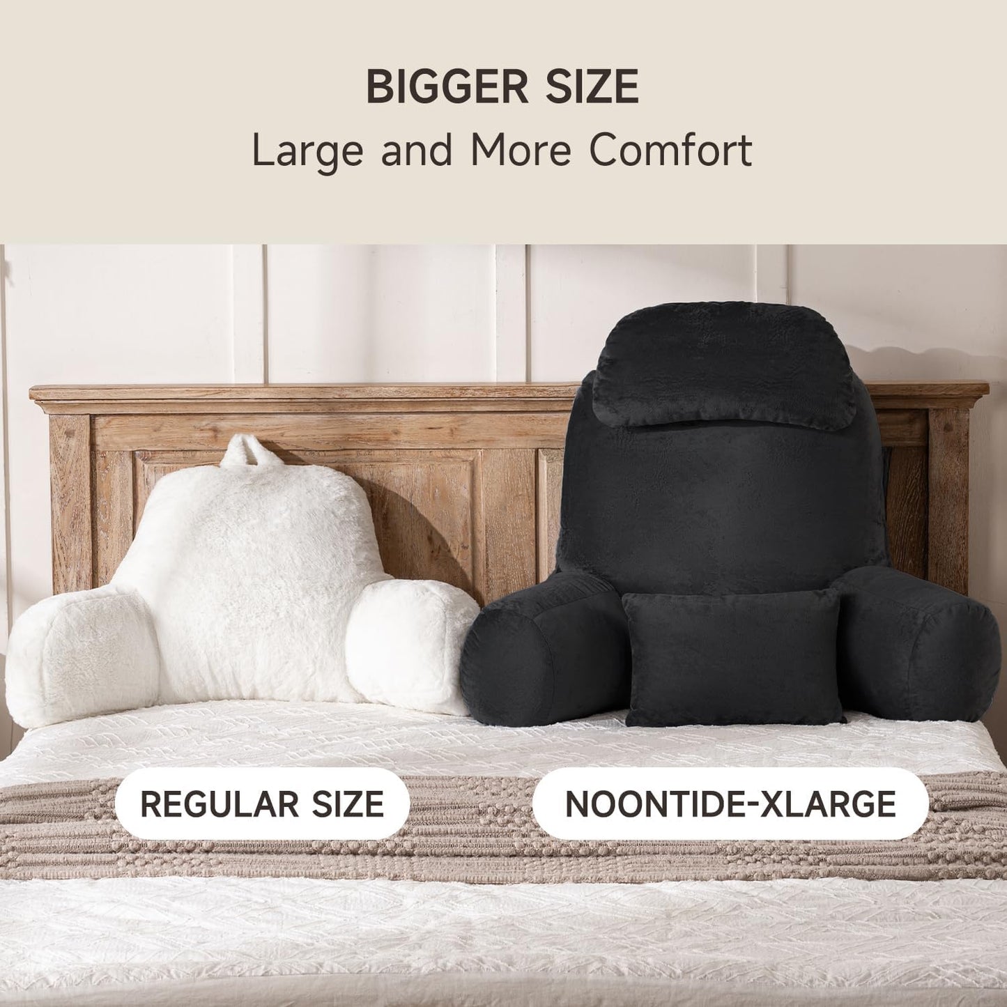 NOONTIDE Reading Pillow for Sitting up in Bed and Couch,32" X-Large Back Pillow for Adult & Teens with Soft Adjustable Neck Roll Backrest Pillow,Washable Cover,Watching TV/Gaming/Relaxing(Black)