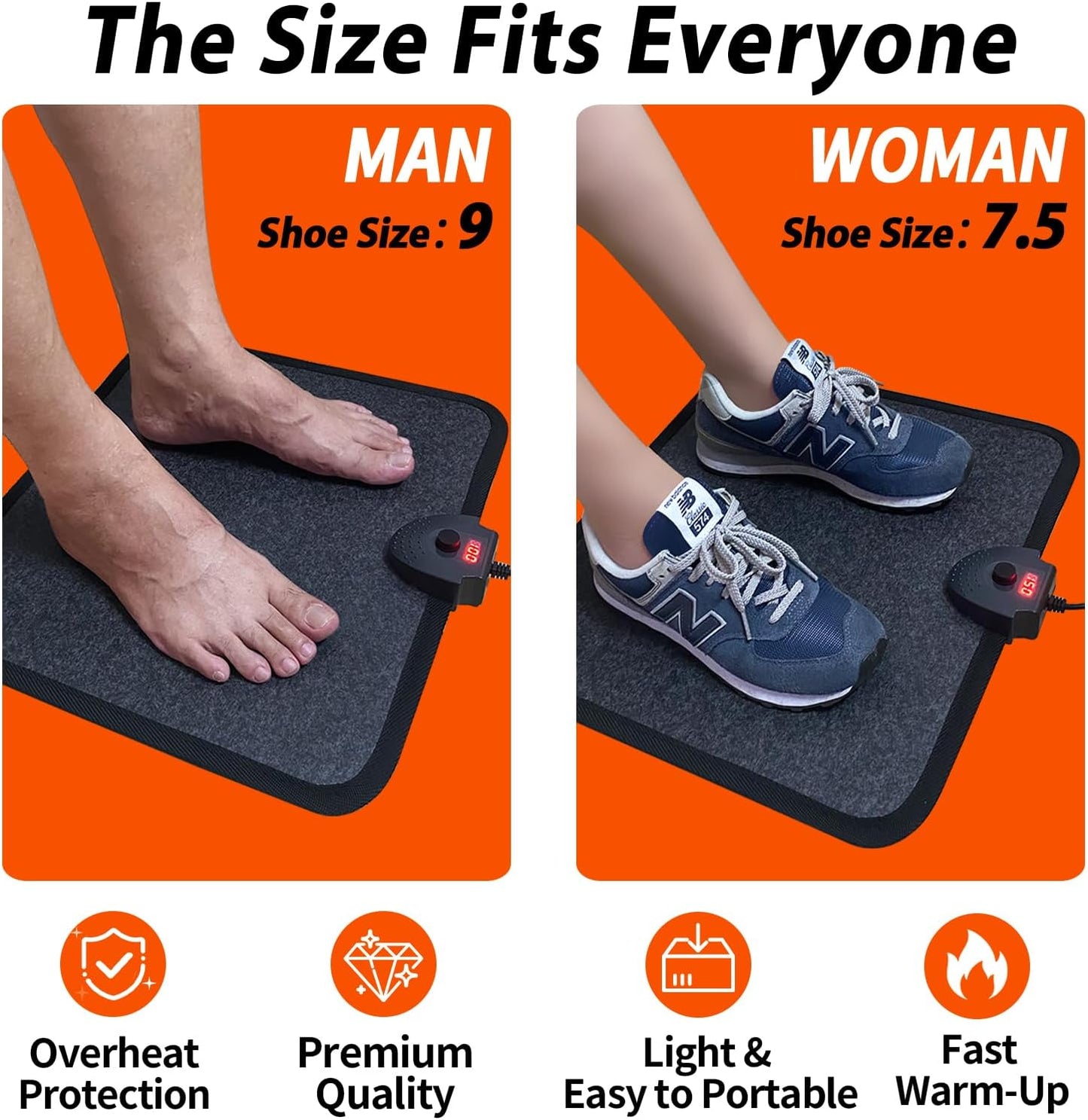 Heated Floor Mat Under Desk for Foot Warmer - Wider 110V Adjustable Temperature Electric Space Heaters Heating Pad - Carbon Crystal & Energy Saving Feet Warmers for Office,Home (Wood Grain)