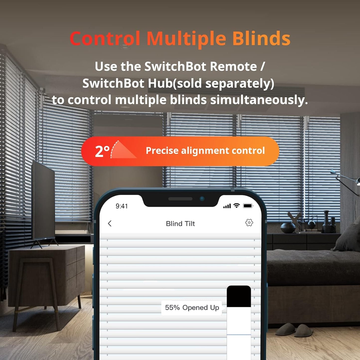 SwitchBot Blind Tilt & Hub 3 Kit: Solar-Powered Smart Blinds with Matter Support, Light Automation & Voice Control for Complete Home Management