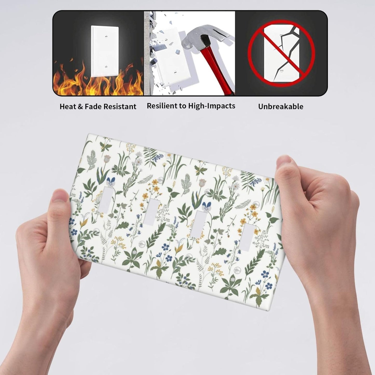 Light Switch Covers Floral Green Leaf Plant Flowes Quad Toggle Electrical Faceplate 4 Gang Wall Plate Decorative Switch Plates For Bed Room Farmhouse Decor
