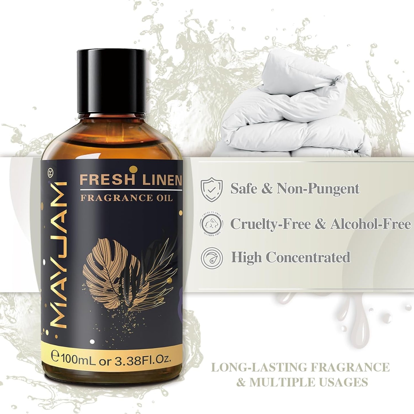 MAYJAM 100ML/3.38FL.OZ Fresh Linen Fragrance Oils with Glass Dropper, Essential Oils for Diffusers for Home, Long Lasting Scented Oils for Diffusers Soap Candle Making