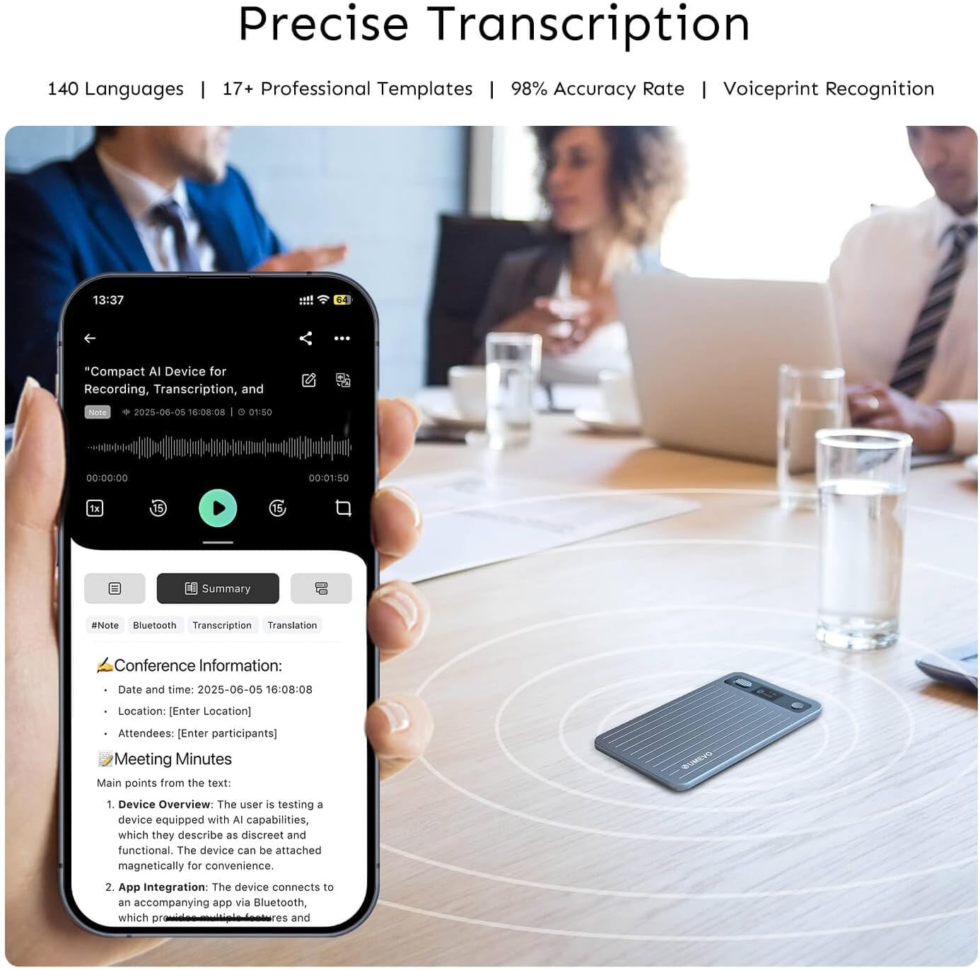 AI Voice Recorder with App Control : AI Transcription, Summarization & Mind Maps, Portable AI Note Taking Device with Case 64GB Memory Recording for Calls, Speeches, Meetings, Interviews(Blue)