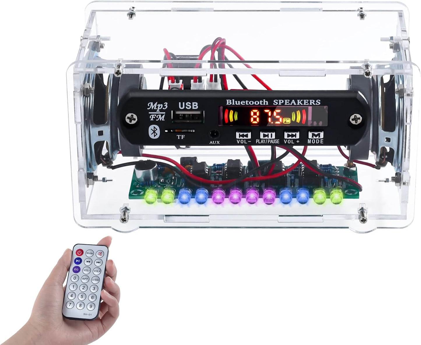 MiOYOOW DIY Bluetooth-Compatible Speaker Kit with FṂ Radio, Electronic Soldering Practice Kit USB Mini Home Sound Amplifier DIY Kit with Digital Display and Colorful LED Lights for School STEM Project