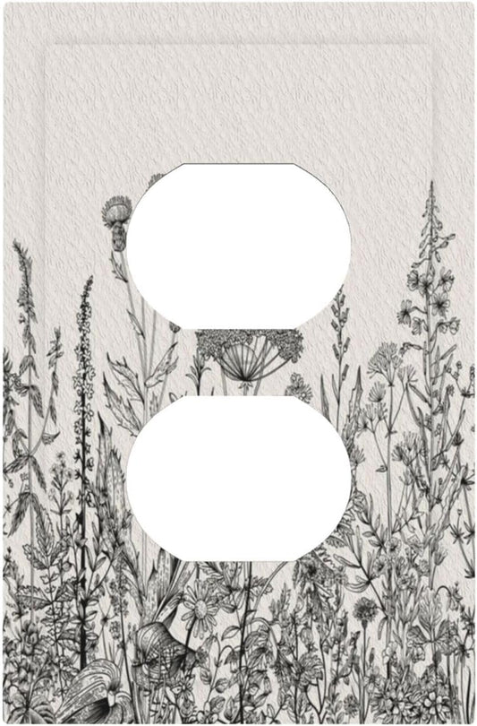 Personalized Wall Plate Decorative Light Switch Cover Black and Beige Garden Plants Flowers Single Duplex Switchplate 1 Gang Outlet Plate Decora Light Switch Plate for Home Office Decor