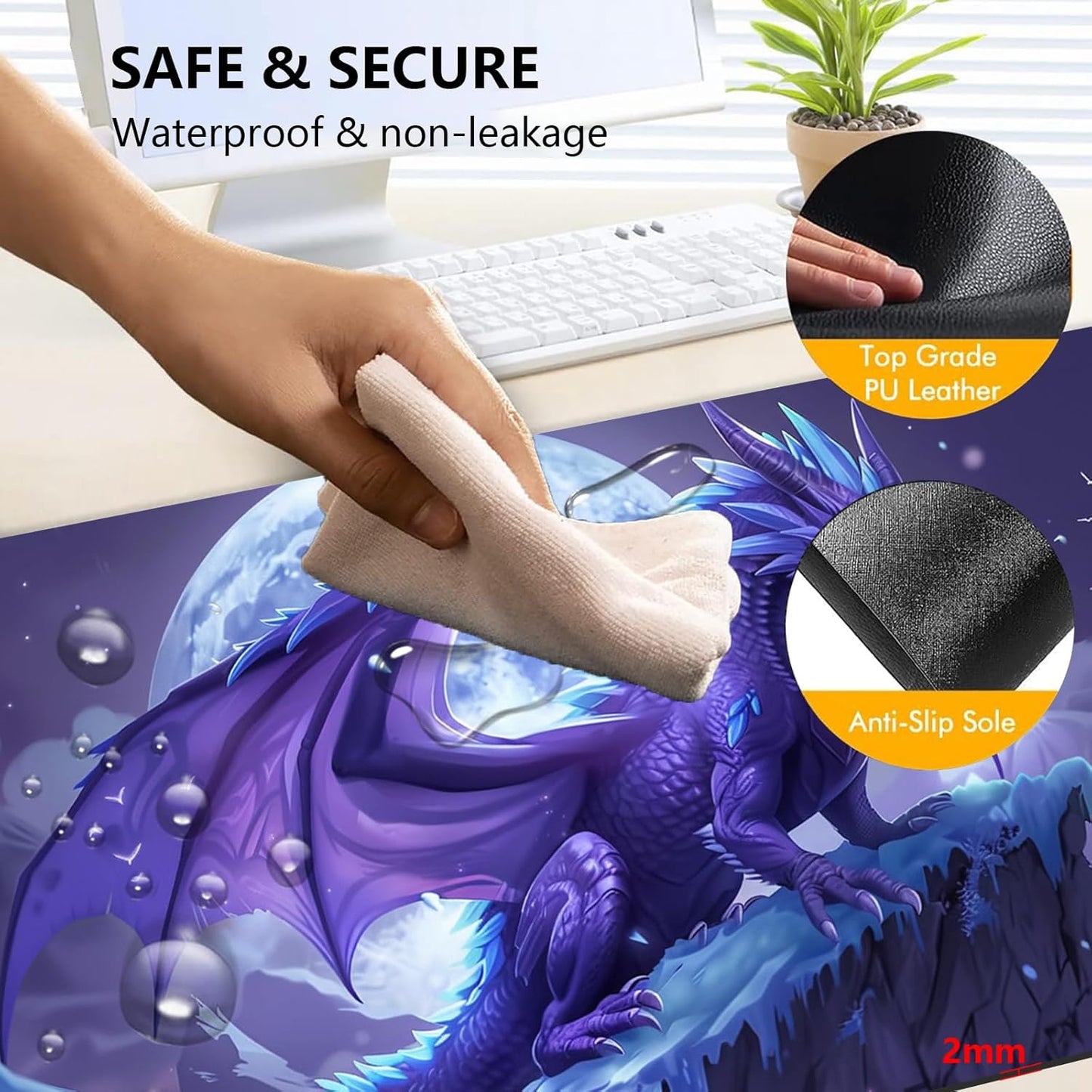 Heated Mouse Pad with 3 Levels Heated & 3 Hours Auto Shut-Off Mouse Pad for Warming Hands in Office Home, 31.5" x 13"Large Safe Desk Mat Hand Warmer，Angry Flying Dragon