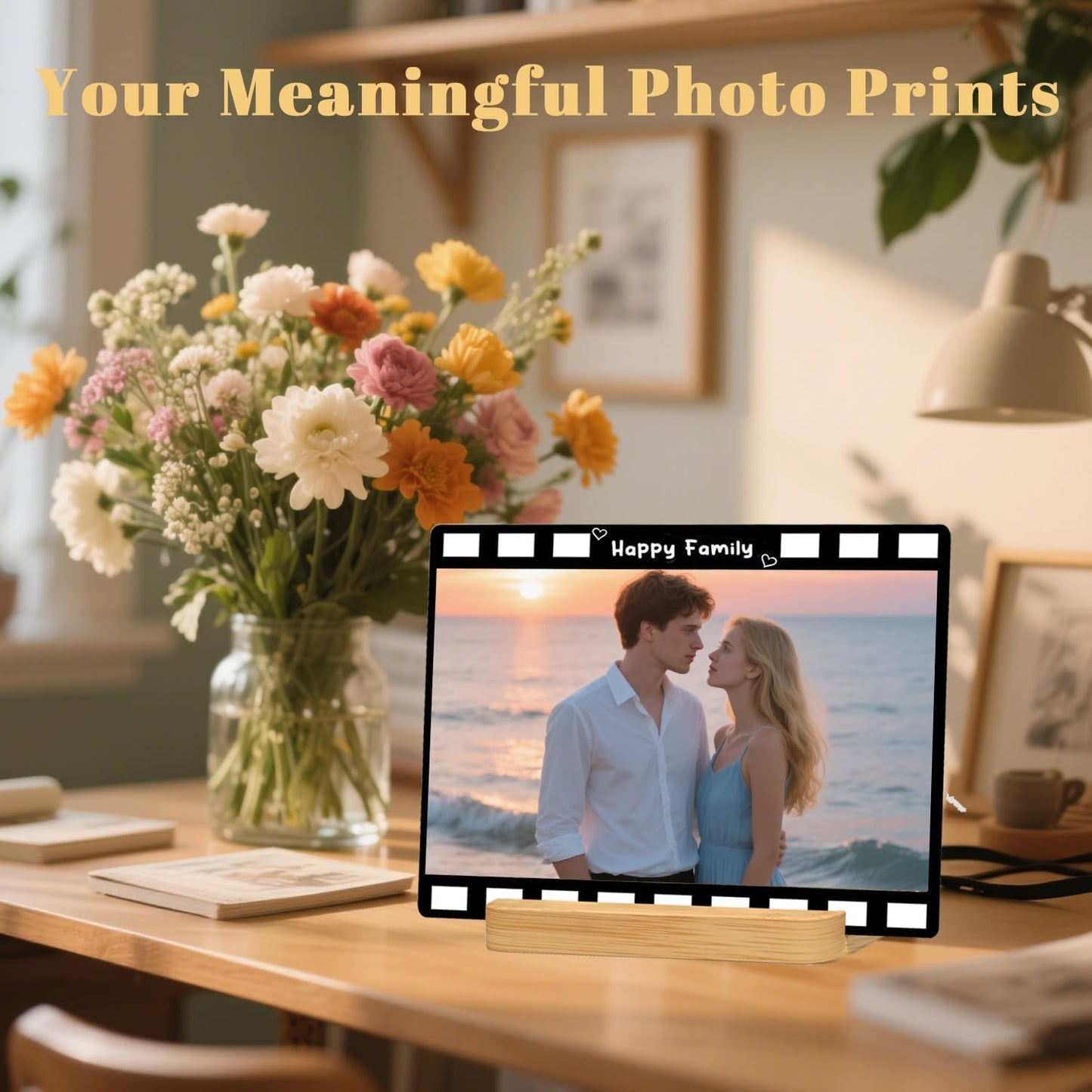 Custom Metal Photo Prints，Personalized Your Own Picture Frame, Customize Photo Prints with Wooden Base，Personalized Metal Picture Gift for Lovers，Family，Boyfriend，Friends