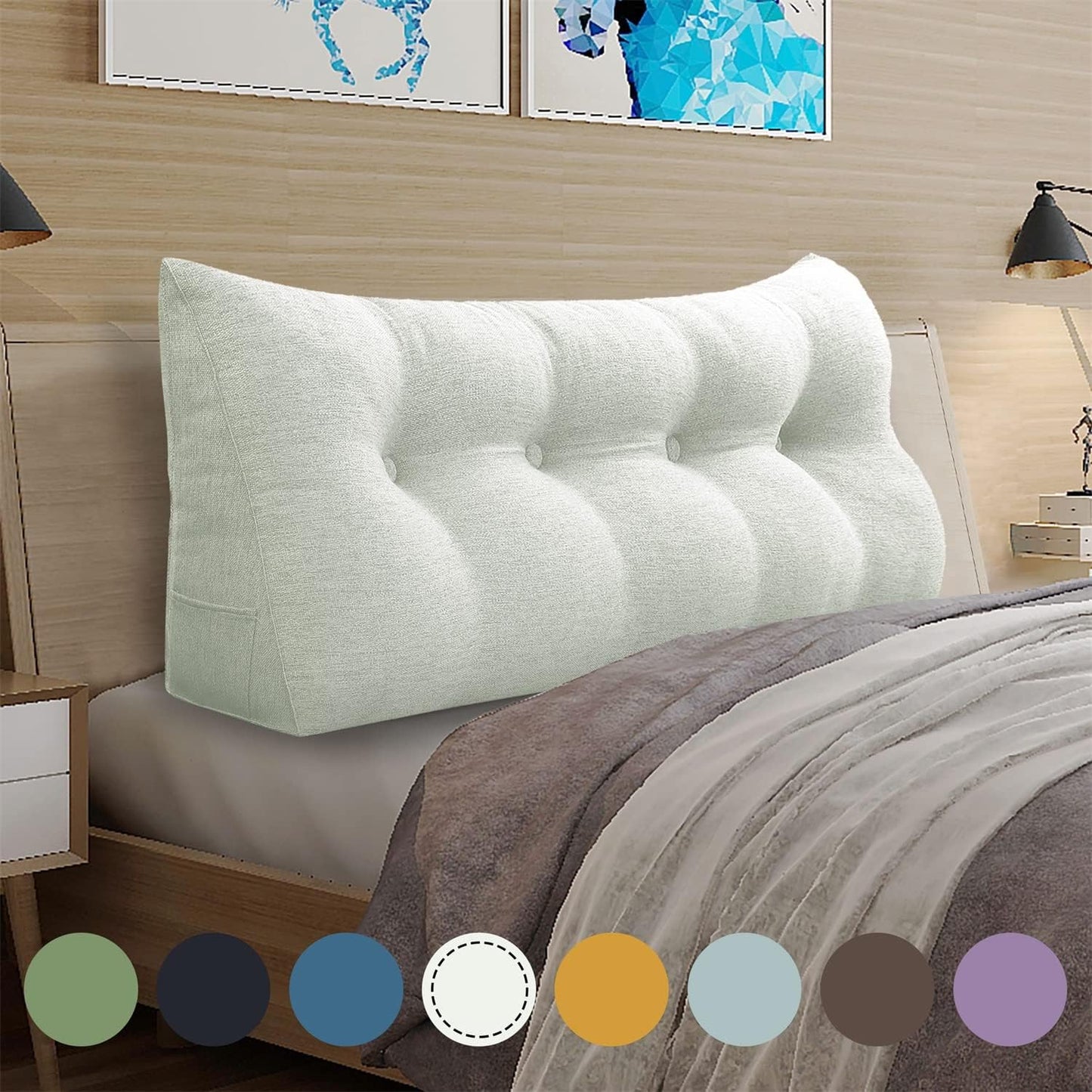 WOWMAX Triangular Headboard Pillow Bed Wedge Pillow for Headboard Full Size Wedge Pillow Headboard for Daybed Bunk Bed Large Bolster Pillow for Bed with Removable Cover, Grey-Beige
