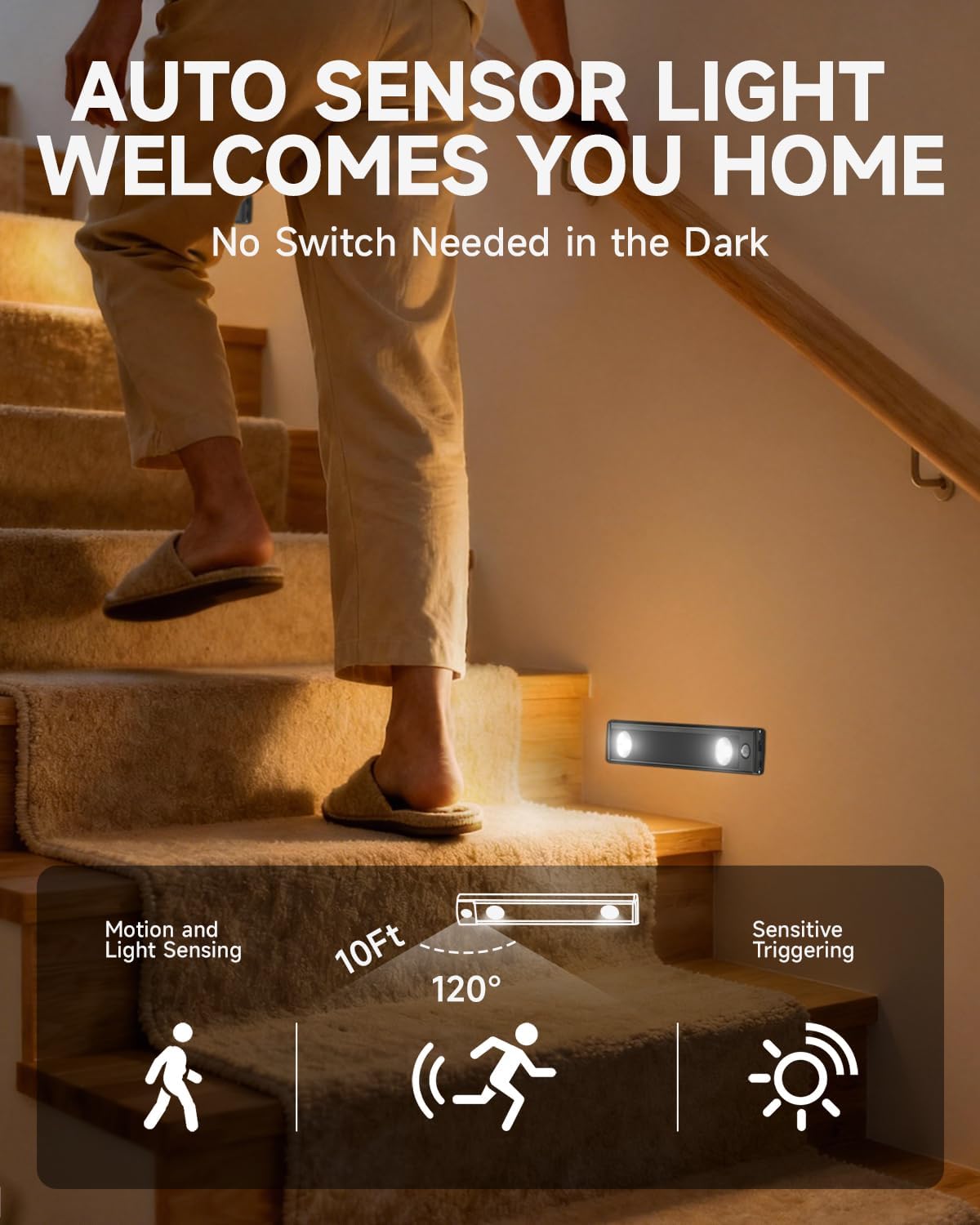 Under Cabinet Lighting, 10" Rechargeable Motion Sensor Light Indoor - 4 Modes, Up to 45 Days, Easy Wireless Magnetic Mount, Under Counter Lights for Kitchen, Closet, Hallway (2 Pack, White Light)