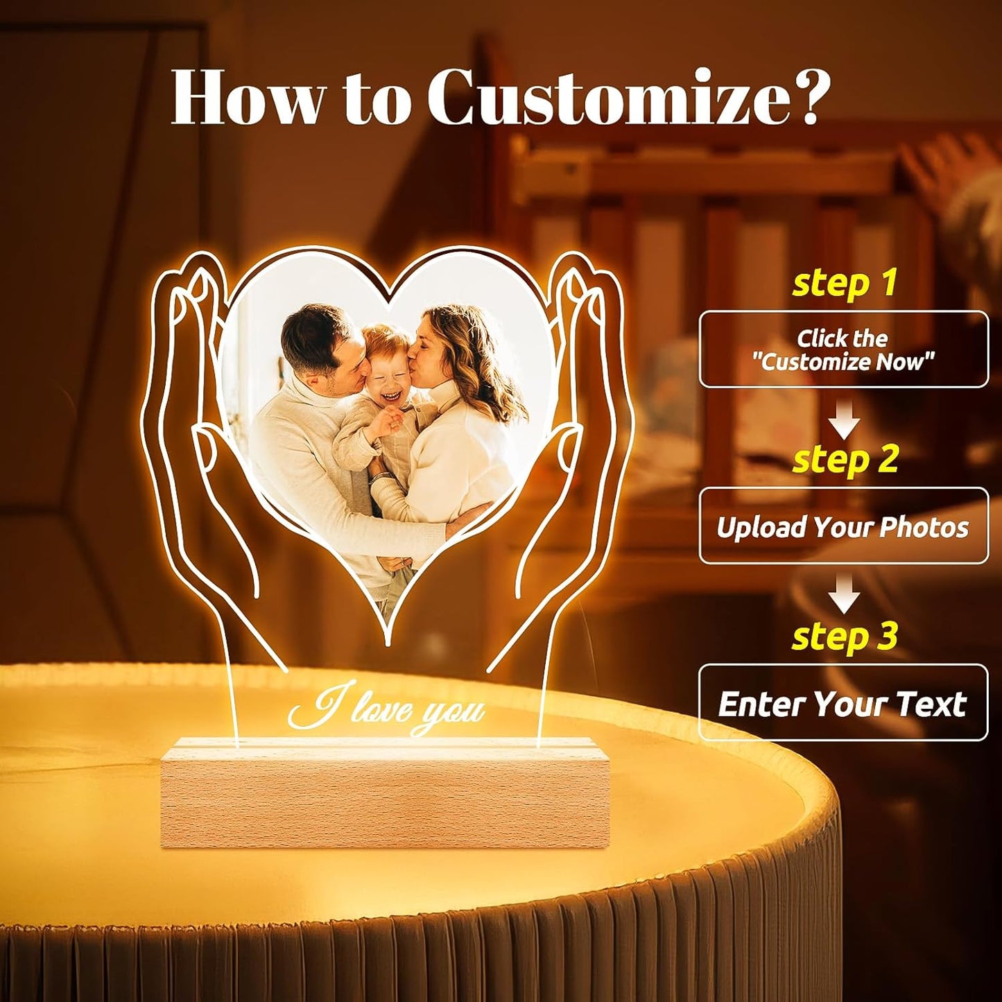 Custom Picture Frames with Photo, Customized Photo Frame, Personalized Picture Frame, Customized Birthday Valentines Day Gifts for Women Men Mom Dad Baby Kids Grandma Grandpa Family