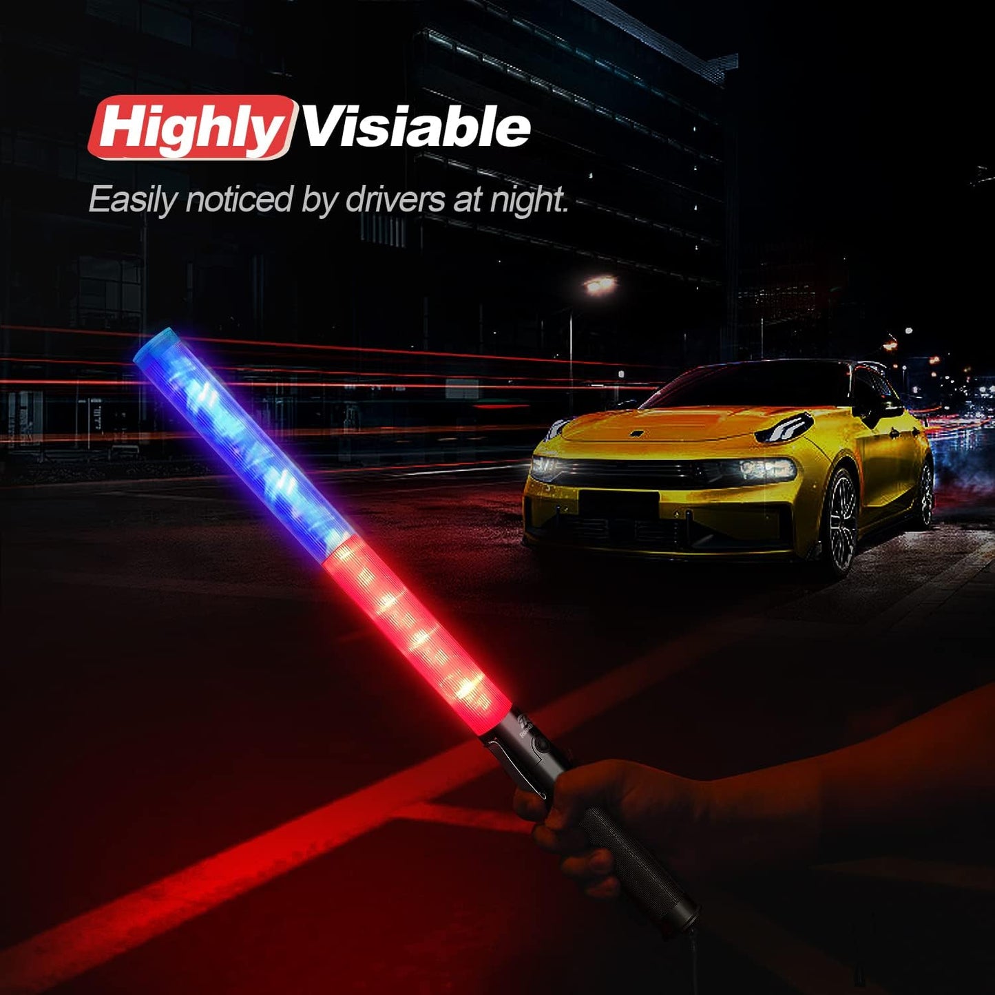 RoadHero Traffic Control Wand - 21 Inch, Red & Blue, 3 Flashing Modes, Air Marshaling Signal Wand with Side Clip for Airport, Parking, Car Directing