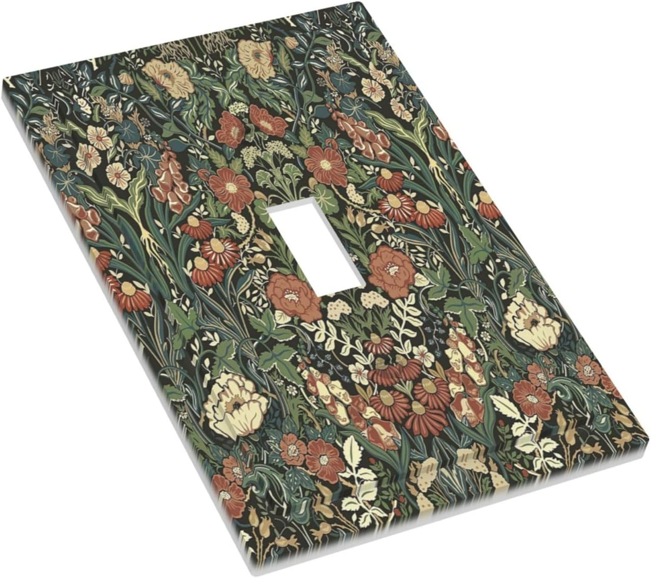 Decorative Light Switch Cover Vintage Dark Floral William Morris Green Flower 1 Gang Single Toggle Device Electrical Faceplate Switchplates Decorator Outlet Wall Plate for living Room Home