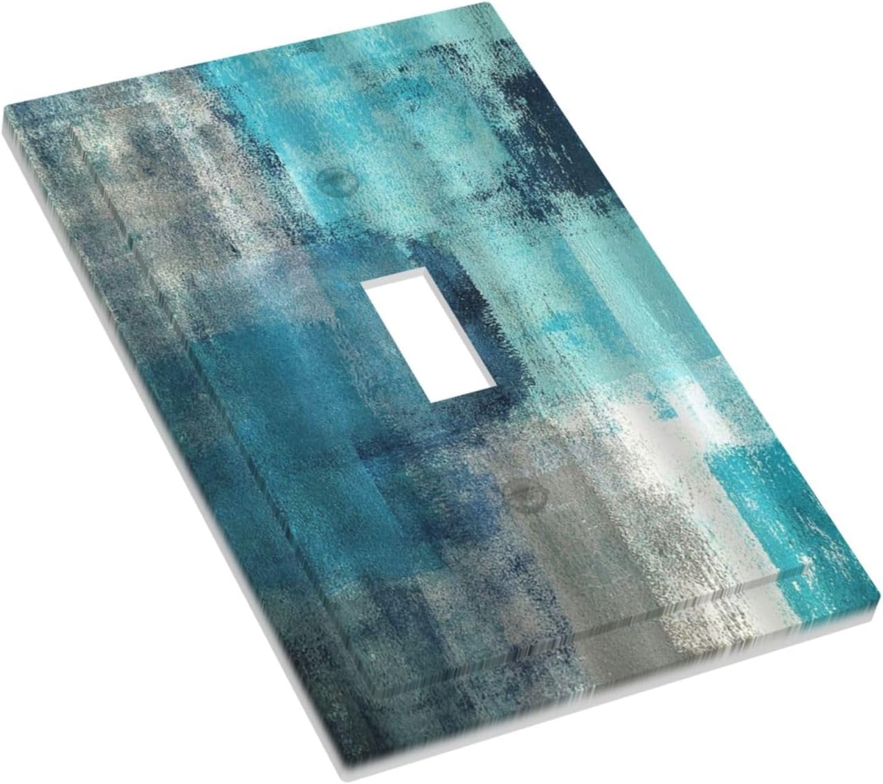 Decorative Light Switch Cover Teal Blue Modern Geometric Abstract Turquoise Green 1 Gang Single Toggle Device Electrical Faceplate Switchplates Decorator Outlet Wall Plate for living Room Bedroom