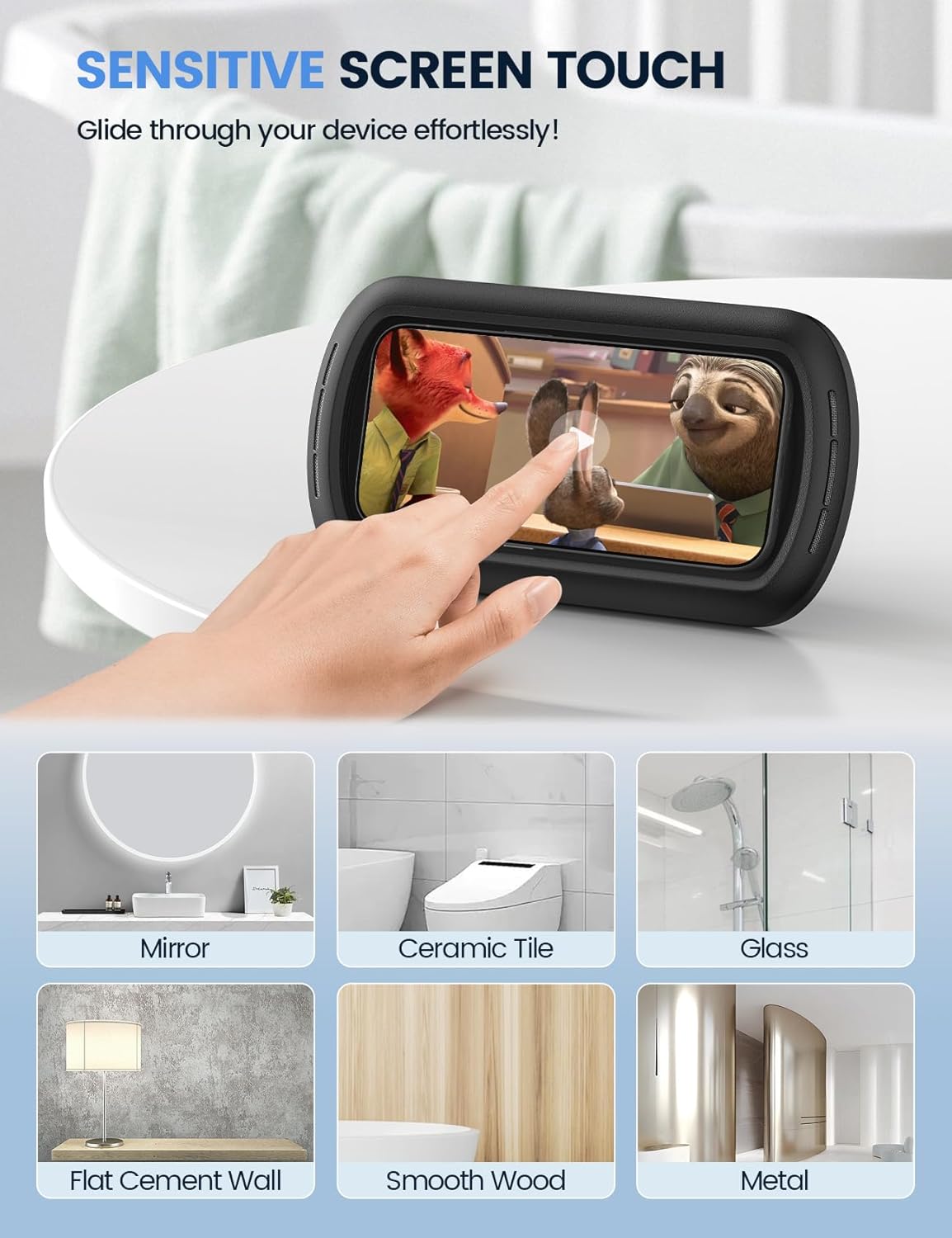 Lamicall Shower Phone Case Holder Waterproof - Bigger Size for More Phone(4"-7"), Clearer Sound Shower Bathroom Bathtub Accessories, IPX6 Waterproof Wall Mount for iPhone 16 Pro Max, S25 Ultra