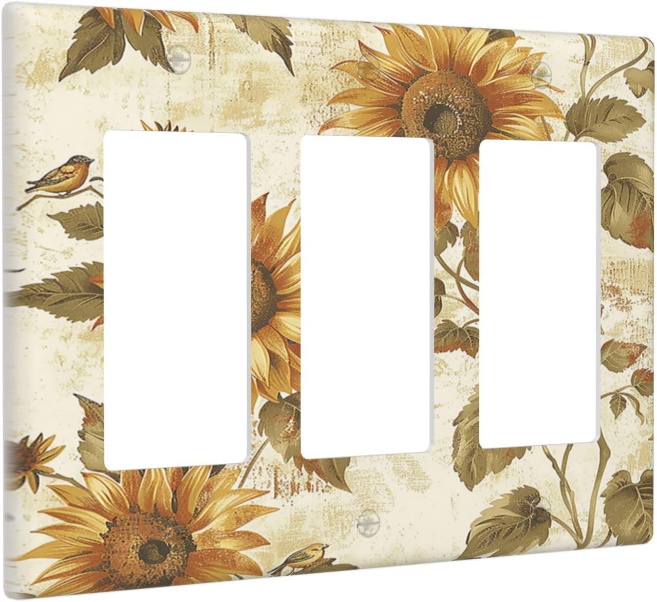 Light Switch Covers Rustic Sunflower Floral Pattern 3 Gang Rocker Electrical GFCI Decorative Triple Outlet Wall Plate Cover Switchplate for Bedroom Cabin Decor