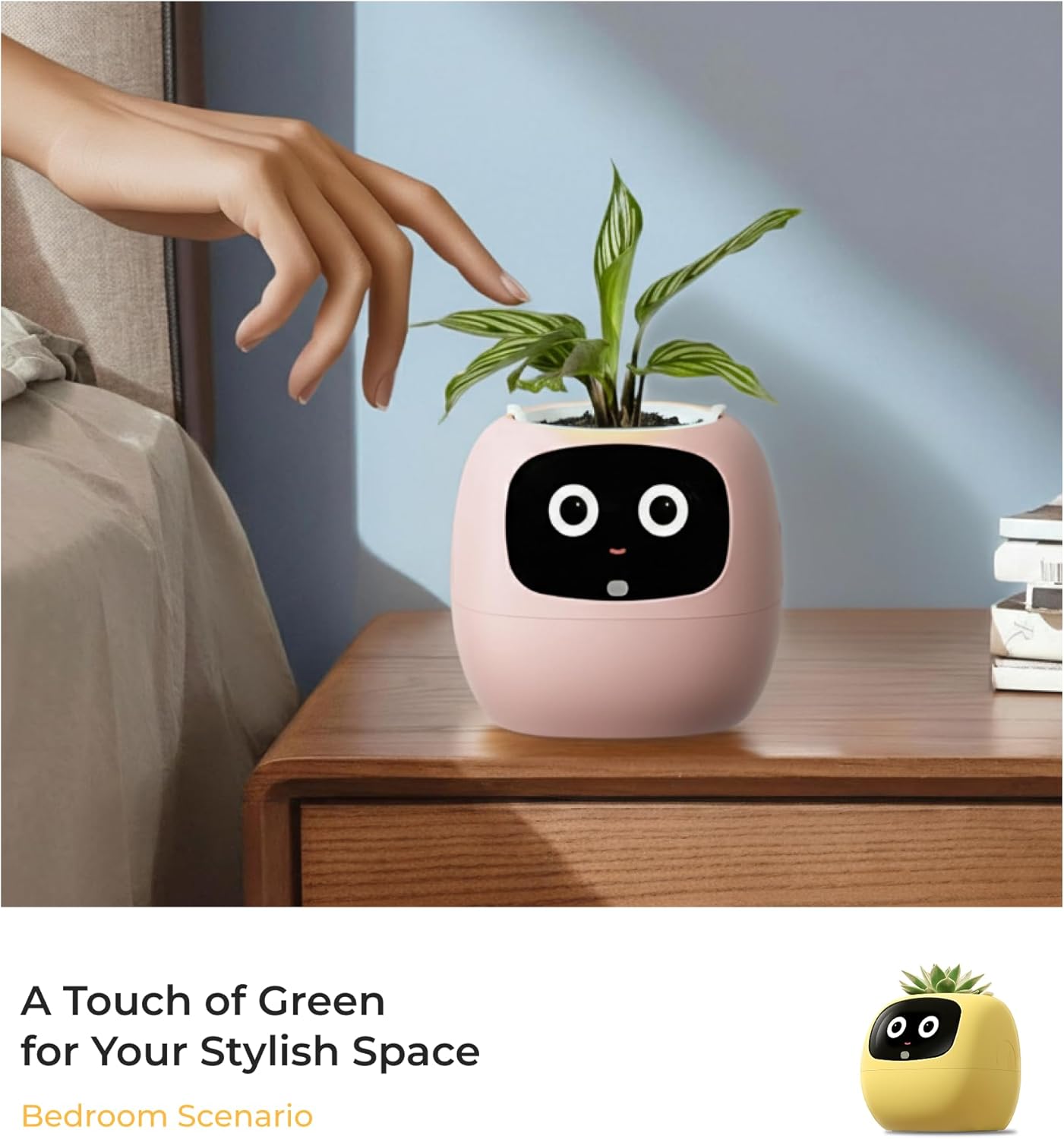 Ivy AI Smart Plant Pot with Emoji Intelligent Planter Robot for Houseplants Tamagotchi Flower Pot Stylish Plantagotchi Home Decor(Blush)