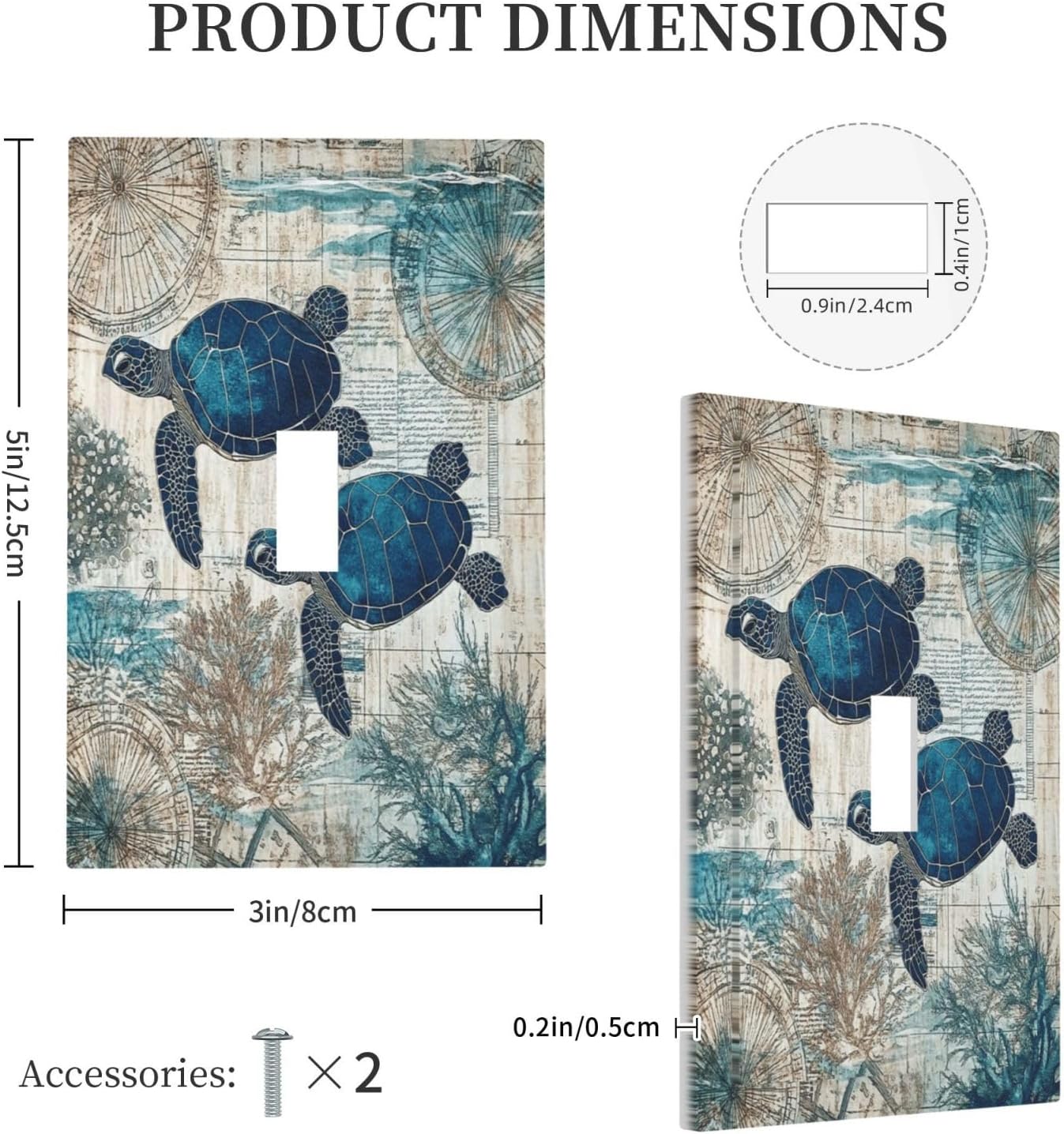 Blue Green Sea Turtle Tropical Ocean Coral Nautical Map Decorative Light Switch Cover 1 Gang Single Toggle Device Electrical Faceplate Switchplates Decorator Outlet Wall Plate For Bed Room Bathroom