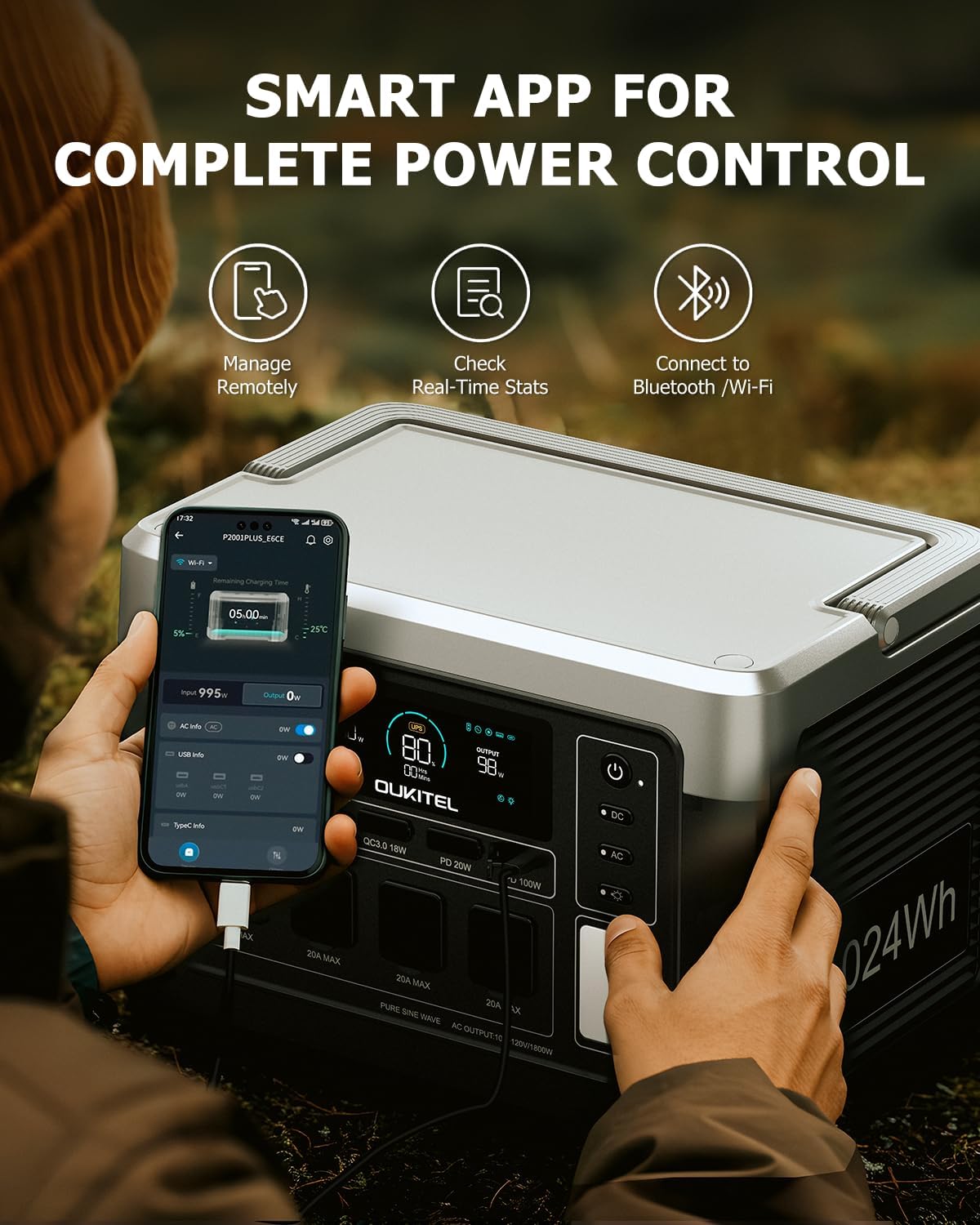 OUKITEL P1000 Plus 1800W Solar Generator, 1024Wh Solar power station with solarpanel 1200W Fast Charging, Smart APP Control Emergency Power Station for Home, Camping, Outdoor Battery Backup