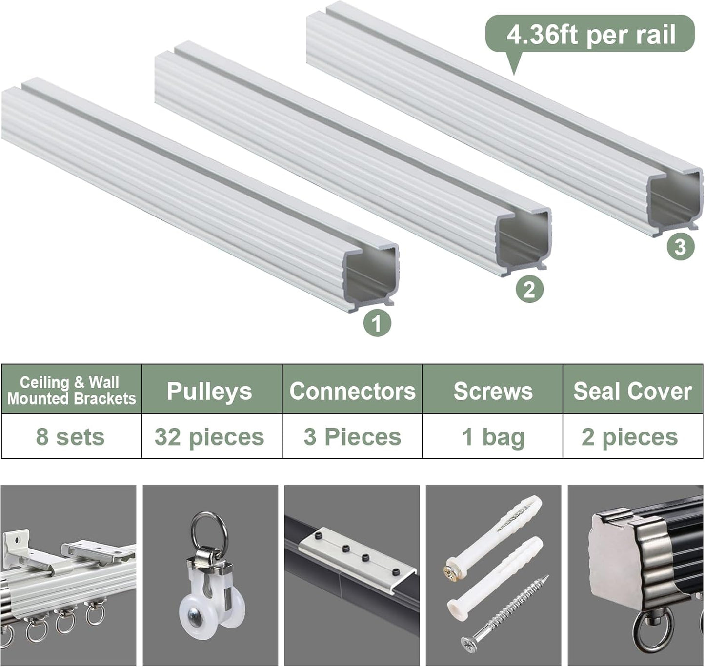 ZSHINE Curtain Single Tracks Ceiling or Wall Mounting Heavy-Duty Curtain Rails for Living Room Bedroom Room Divider (White, 13.1ft)