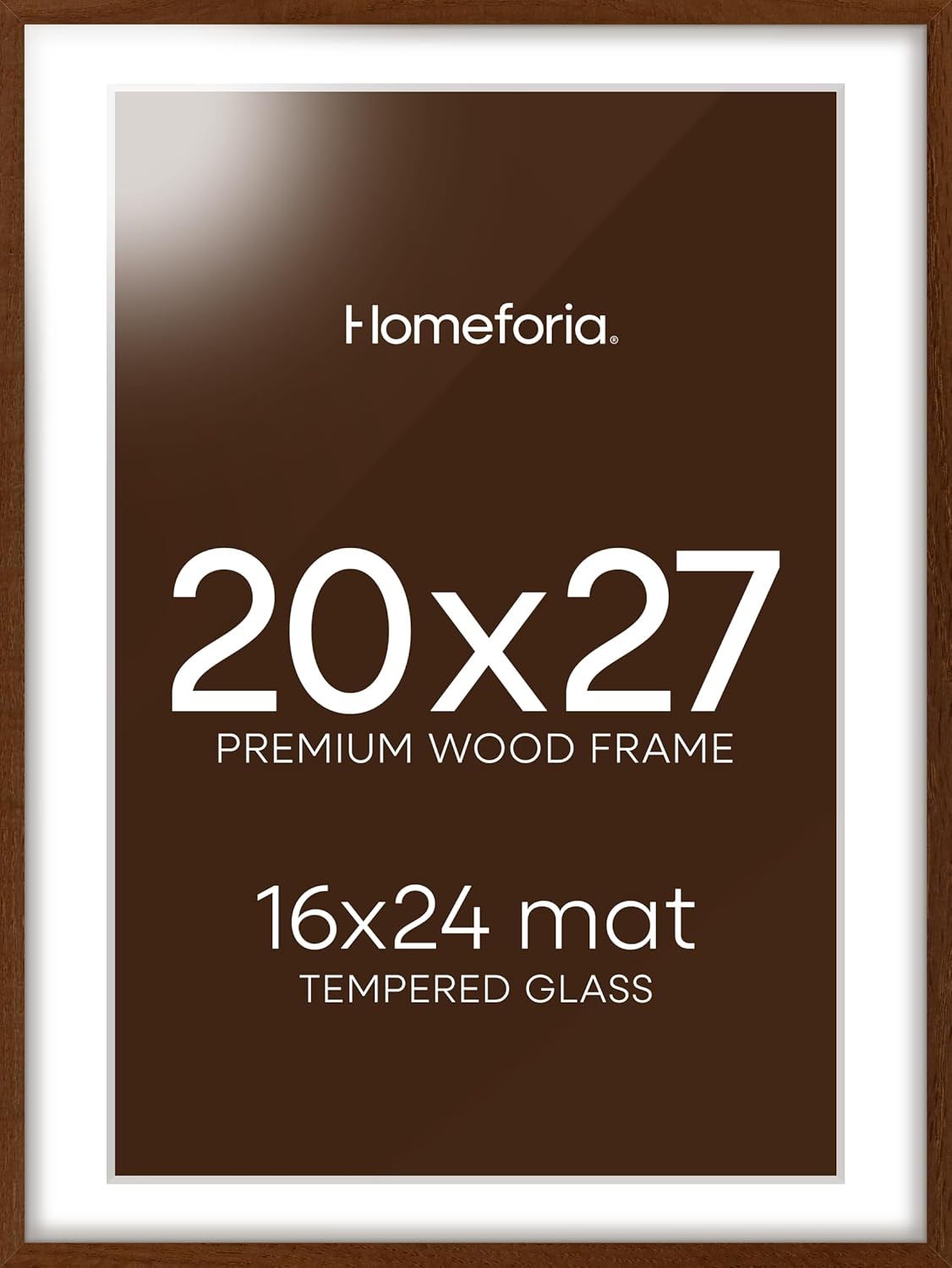 Homeforia 20x27 Picture Frame Brown, High End Dark Oak 20x27 Poster Wood Frame with Mat 16x24 for Photo, 20 x 27 Wooden Walnut Frame Matted to 16 x 24, 27x20 Frames, Tempered Glass, Wall Kit, Set of 1