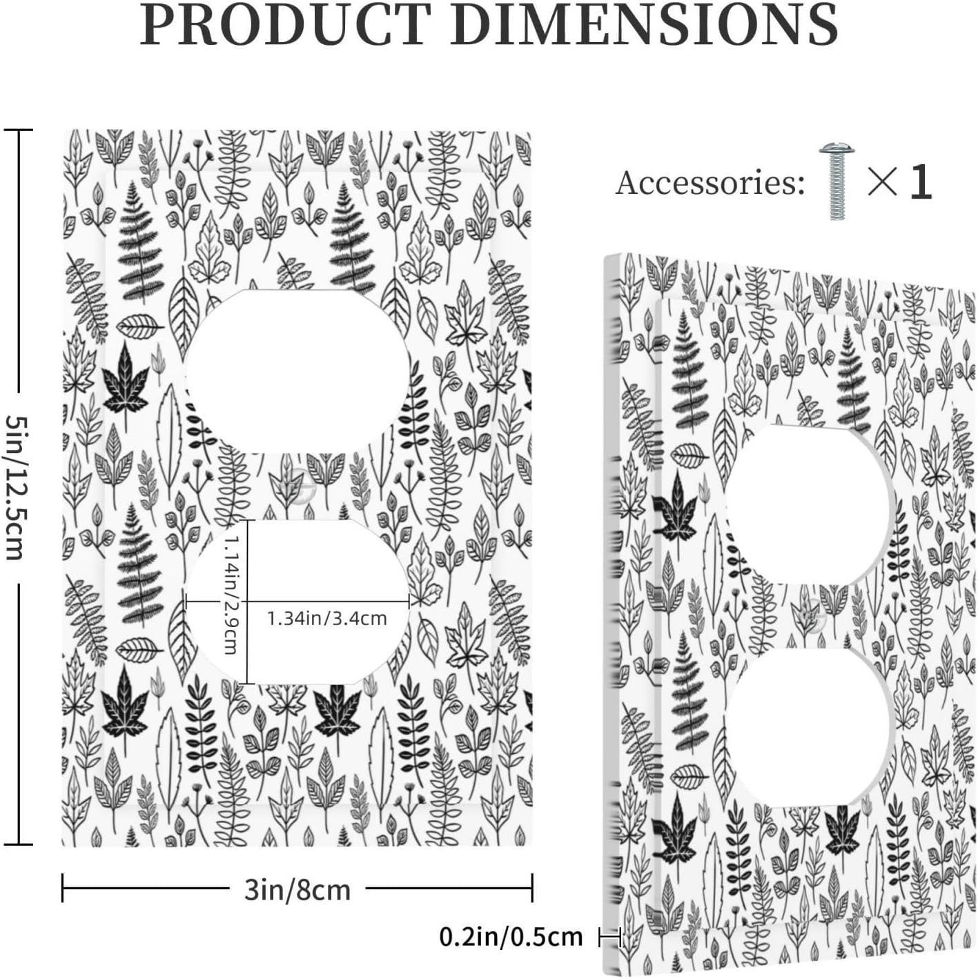 Black White Leaf Wheat Maple Leaf Plant Outlet Covers 1 Gang Duplex Light Switch Cover Wall Plate Decorative Switch Plates Electrical Receptacle Faceplate for Bedroom Bathroom Decor